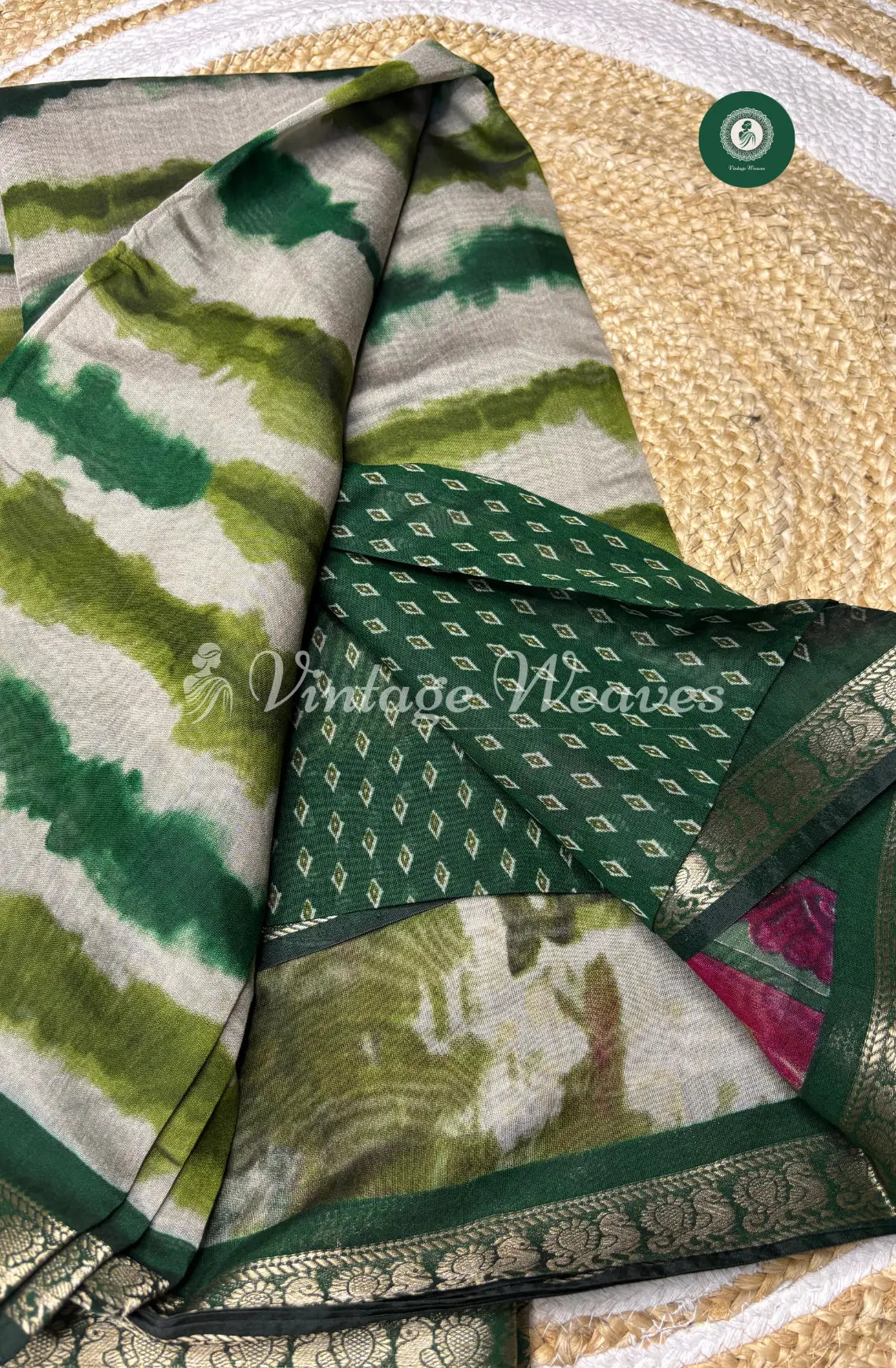 Mangalagiri Silk Saree With Peacock Design-Green