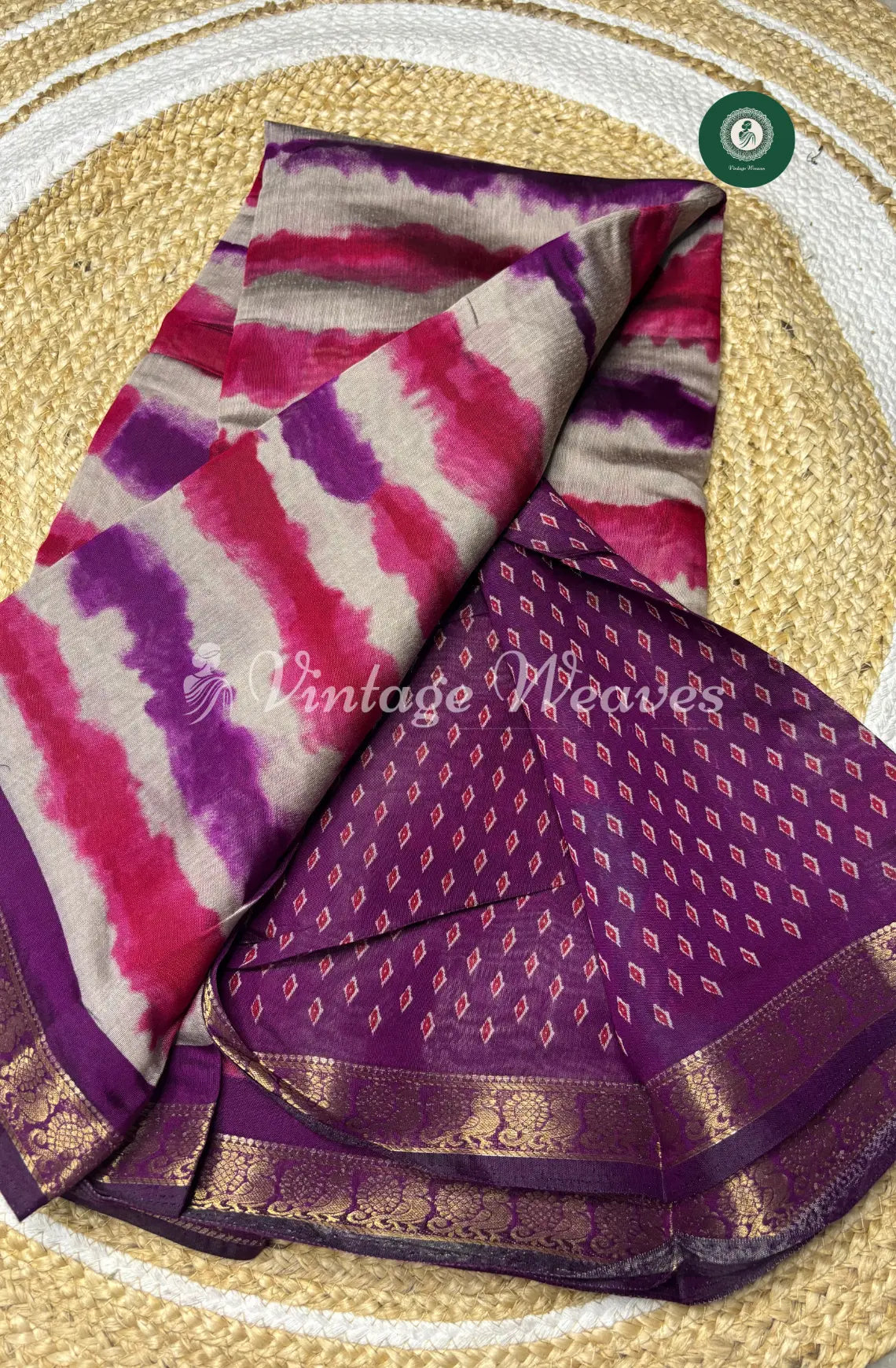 Mangalagiri Silk Saree With Peacock Design-Purple