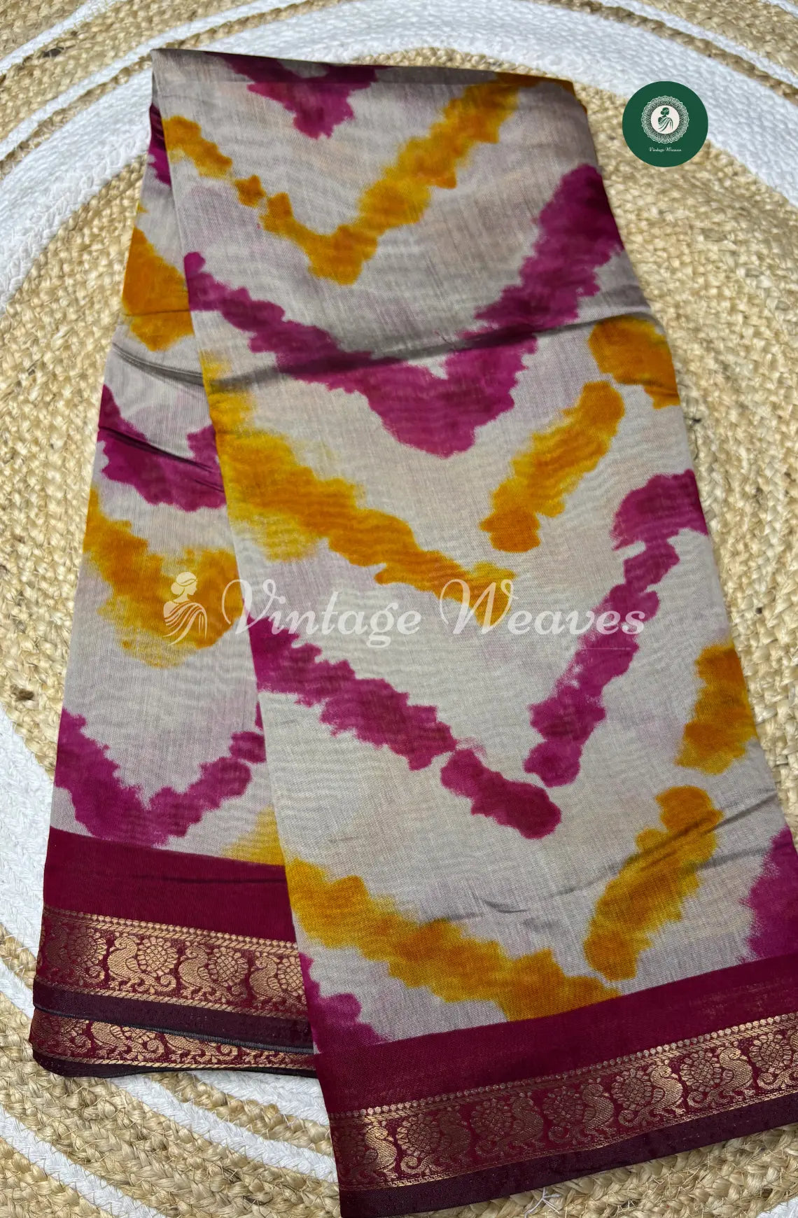Mangalagiri Silk Saree With Peacock Design ZigZag-Pink