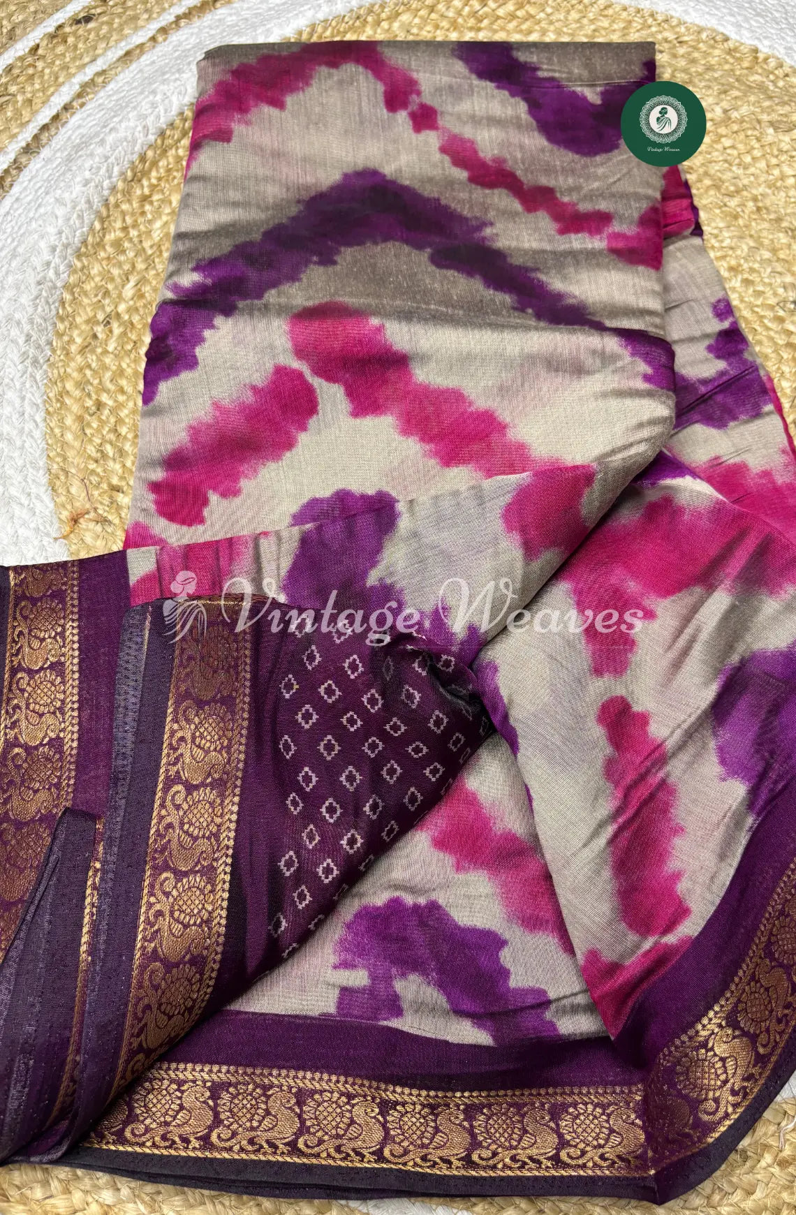 Mangalagiri Silk Saree With Peacock Design ZigZag-Purple
