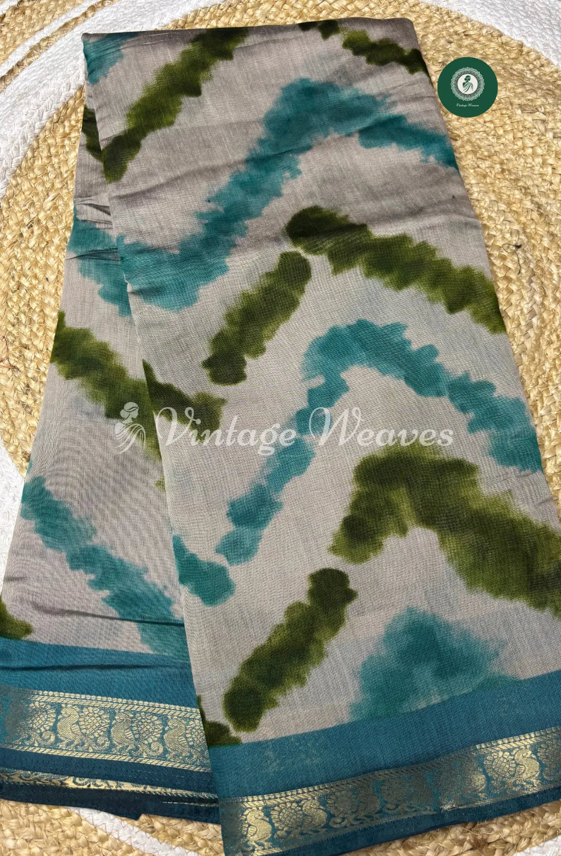 Mangalagiri Silk Saree With Peacock Design ZigZag-Sky Blue