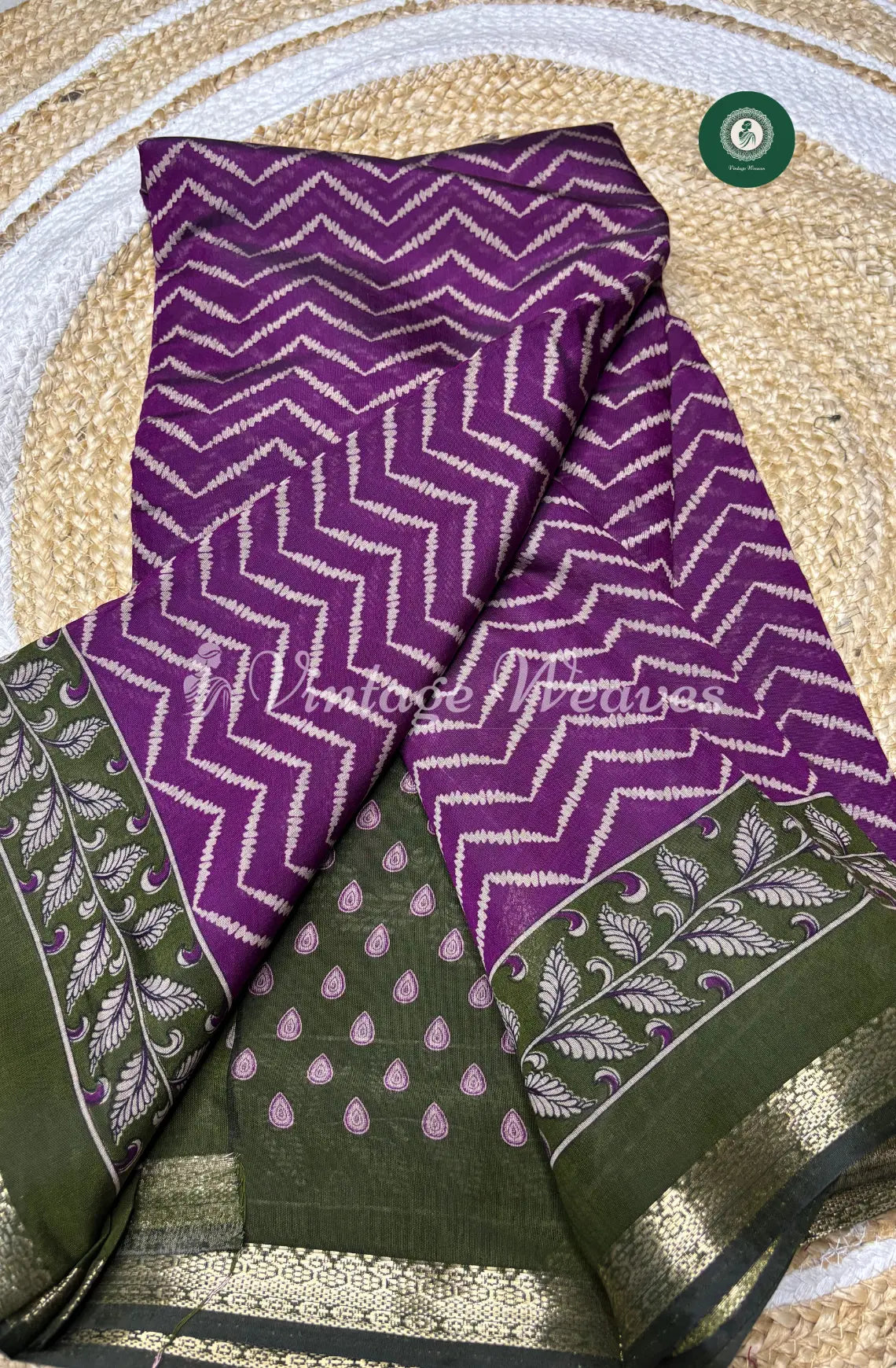 Mangalagiri Silk Saree With Zigzag Body With Zari Border-Purple