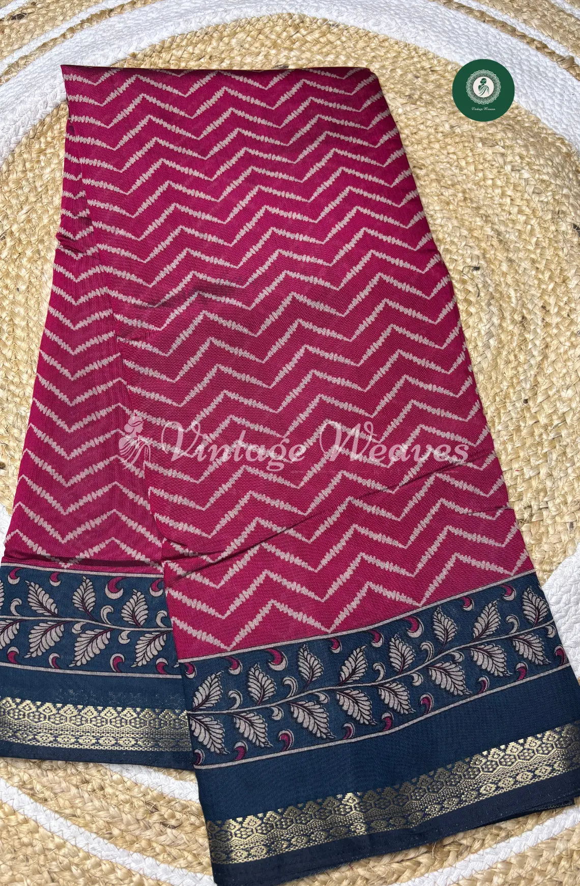 Mangalagiri Silk Saree With Zigzag Body With Zari Border-Pink