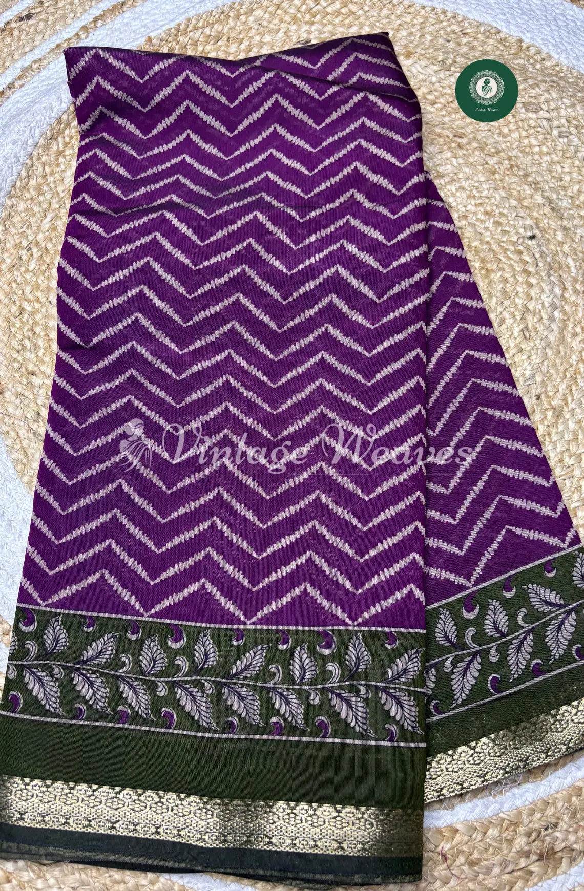 Mangalagiri Silk Saree With Zigzag Body With Zari Border-Purple