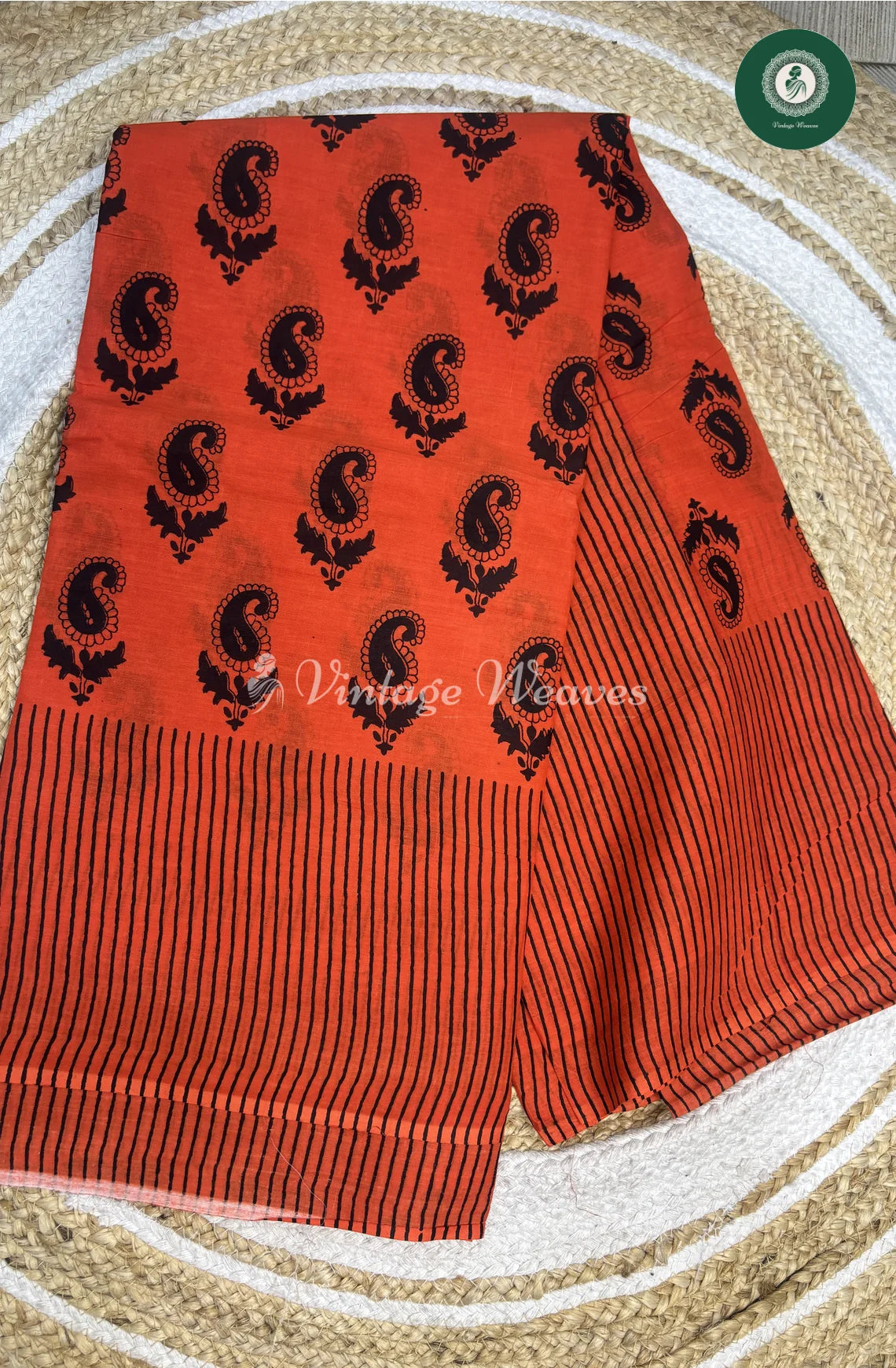 Mild Orange Mango print Mulcotton Saree1
