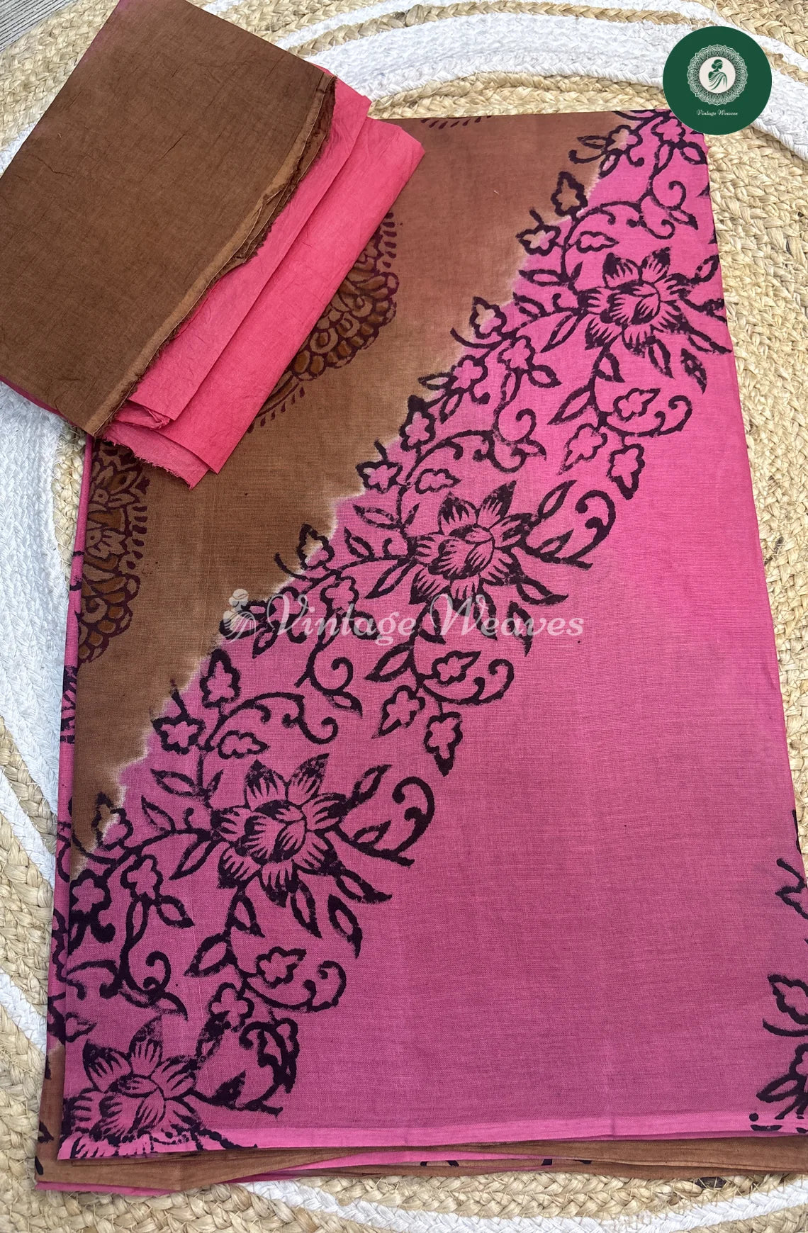 MoongaCotton Saree-MarronWithPink