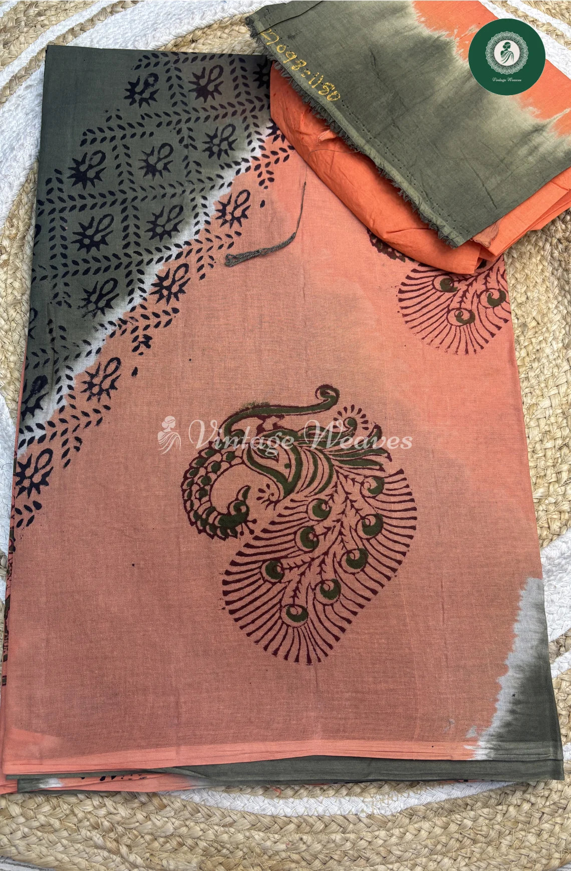 Moonga Cotton Saree-PeachwithGrey