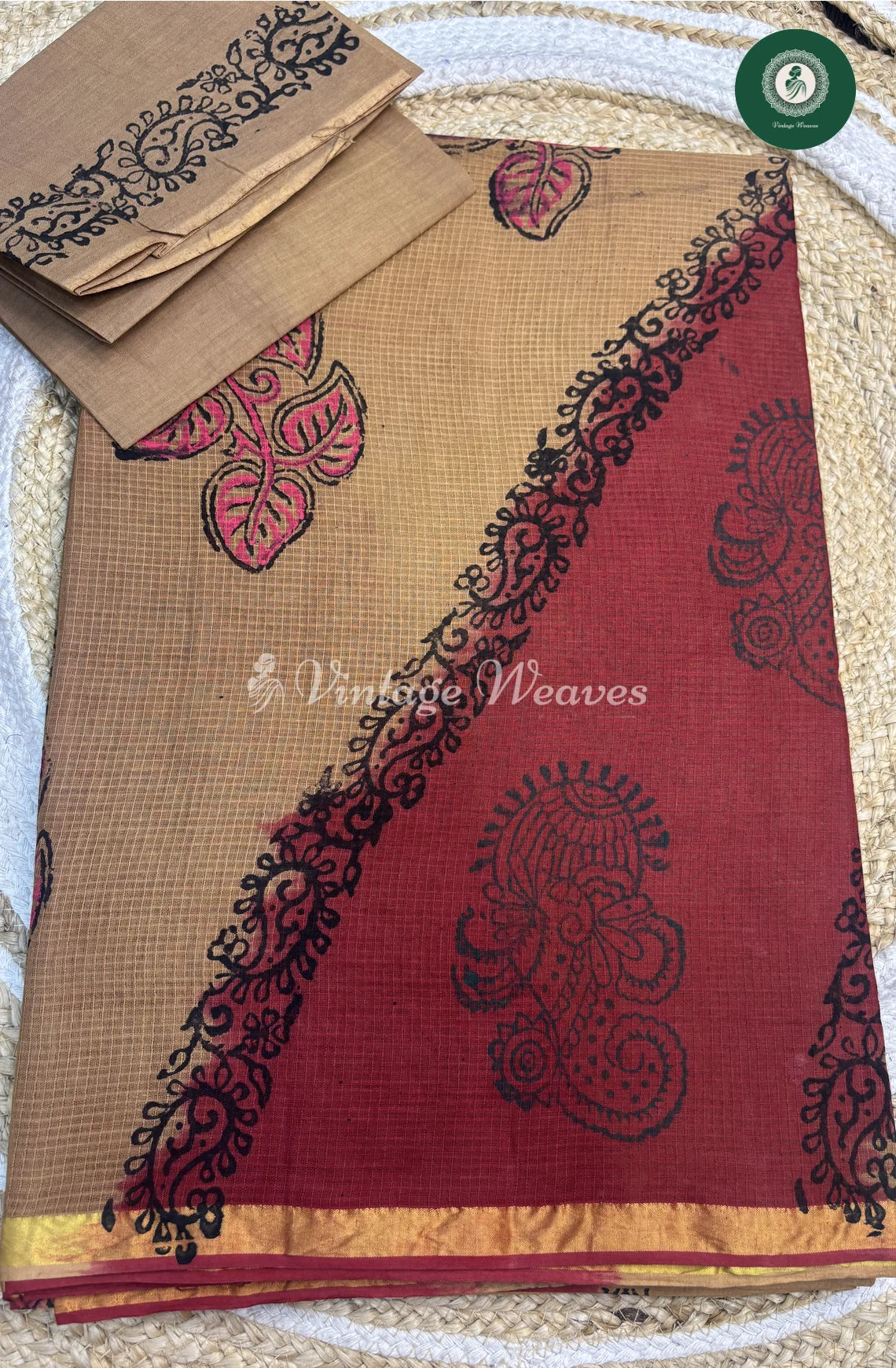 Moonga Cotton Saree-SkinWithMarron