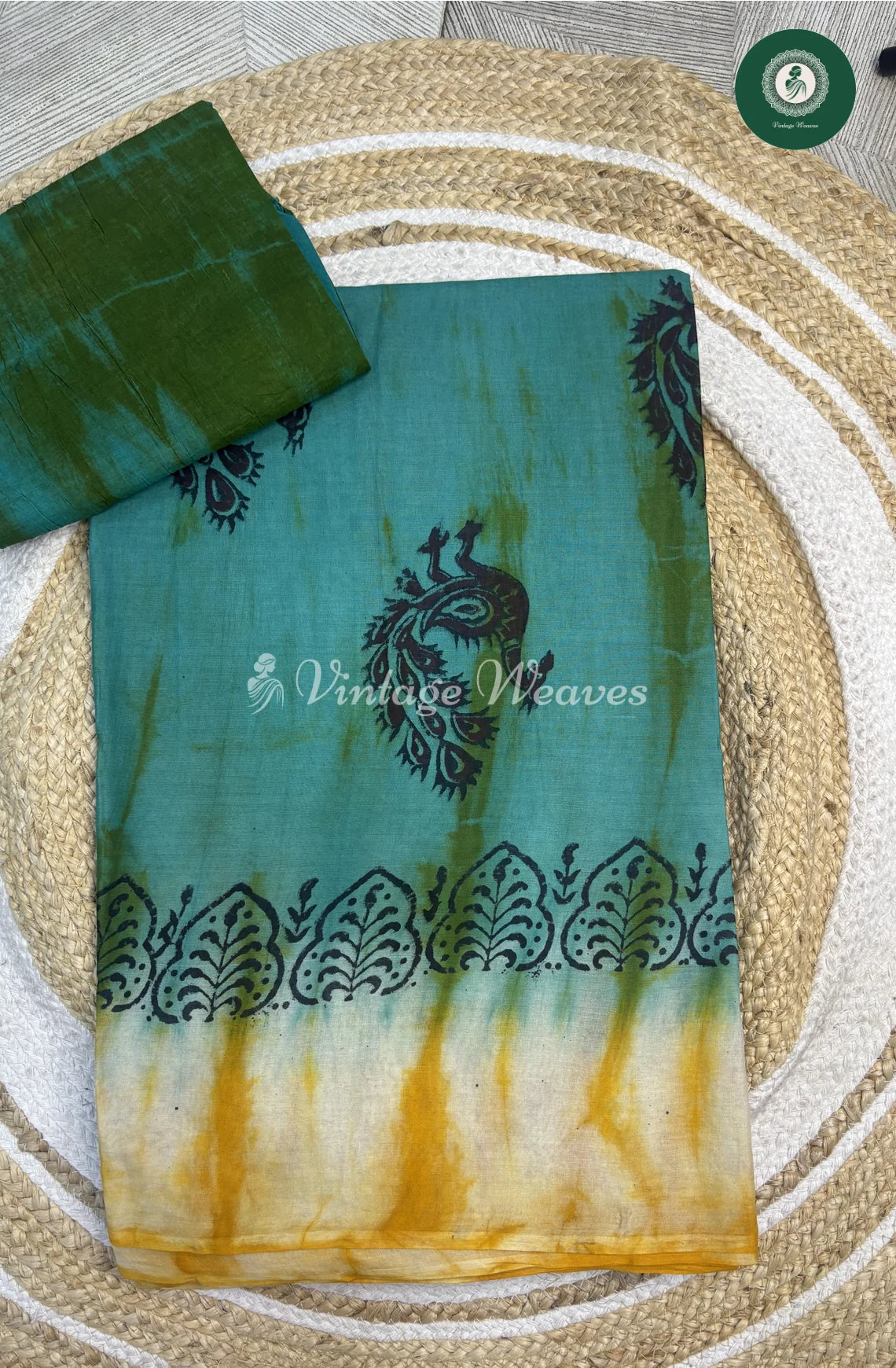 Moonga Cotton Saree With Shibori Print-Blue