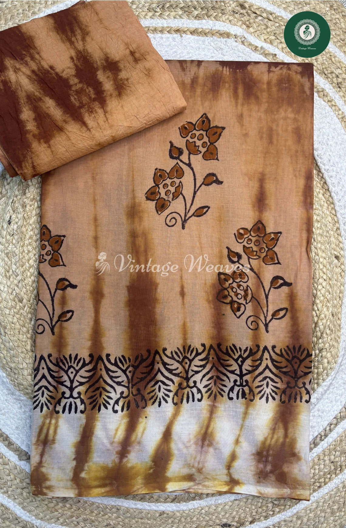 Moonga Cotton Saree With Shibori Print-LightBrown
