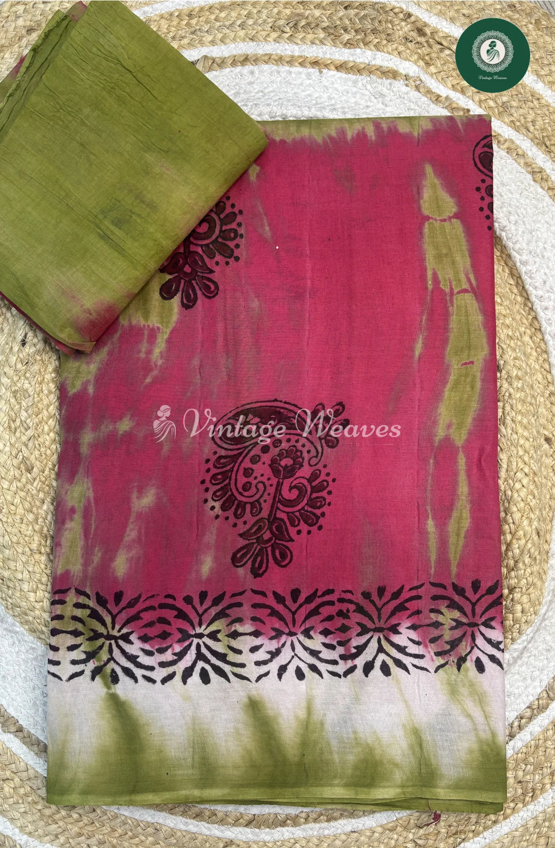 Moonga Cotton Saree With Shibori Print-Pink_1
