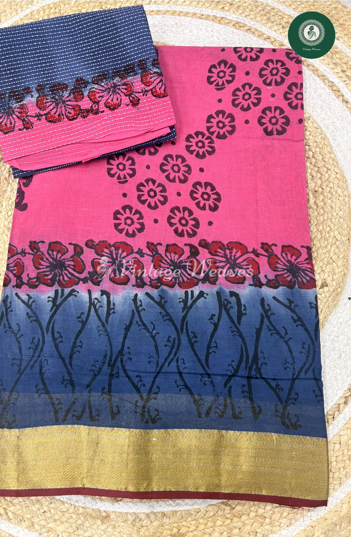 Moonga Cotton With ZariBorder-PinkwithBlue_1