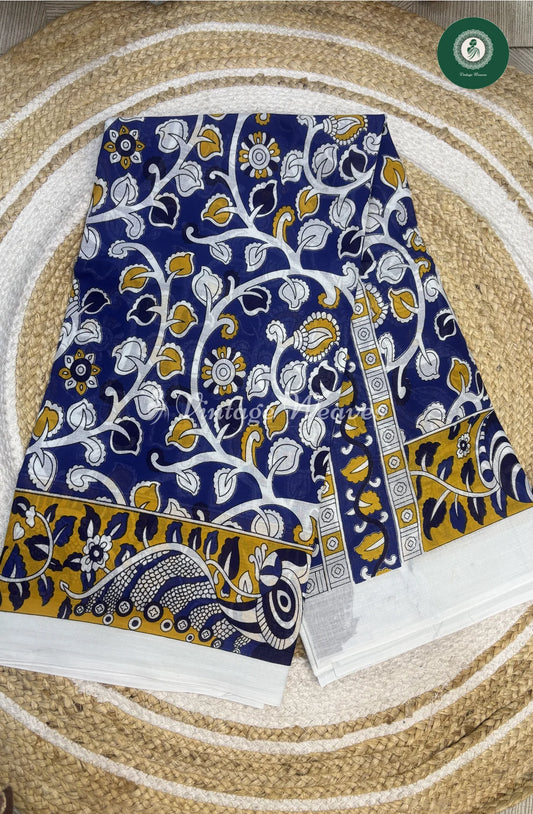 Mul Cotton Kalamkari Design1-Blue