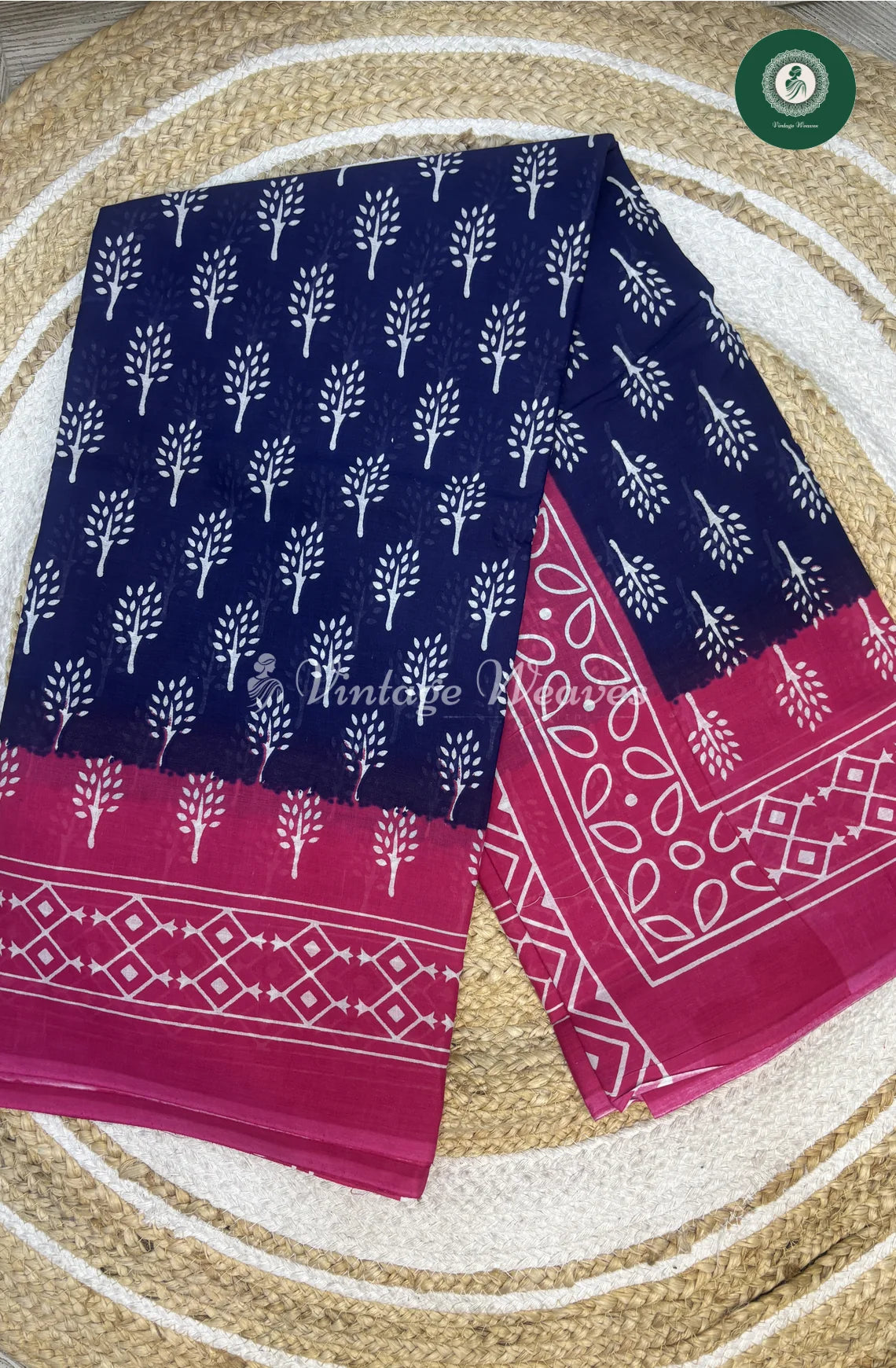 Mul Cotton Saree-Blue With Pink_1