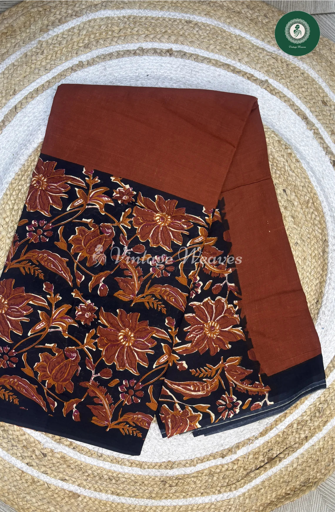 Mul Cotton Saree-Marron With Black_1