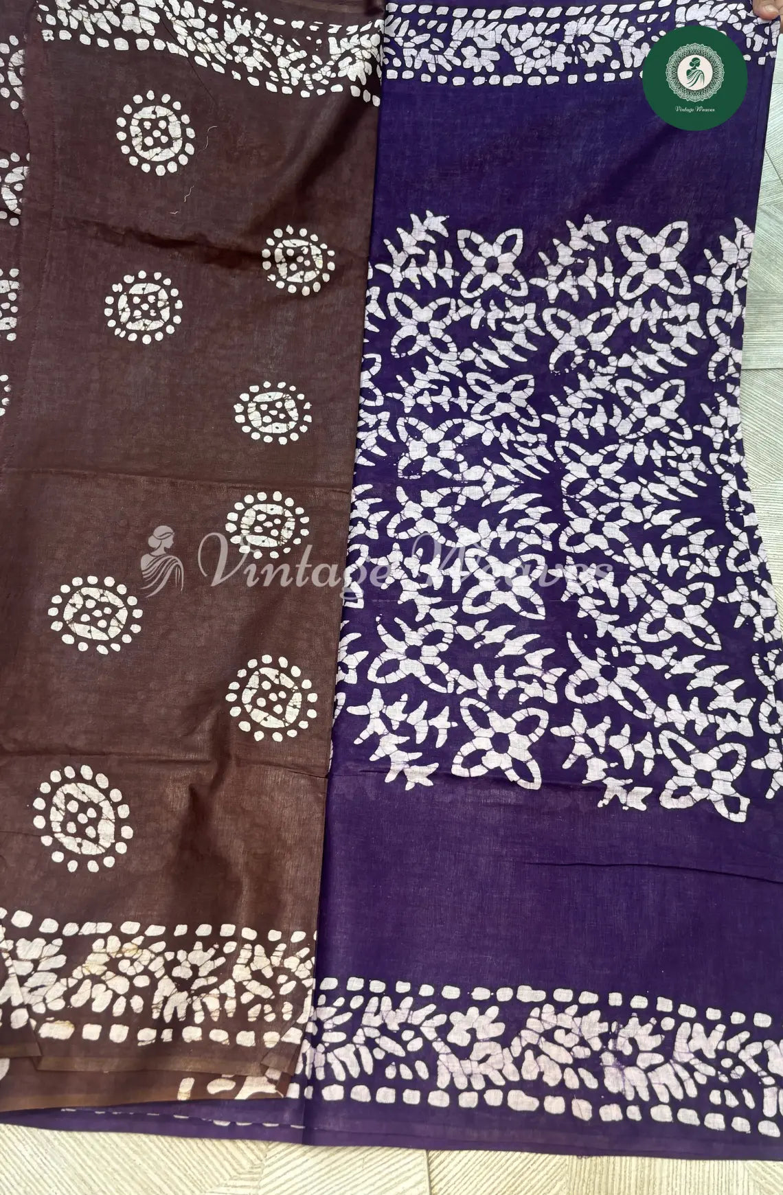 Mul Cotton Saree Batik flowerPrint ContrastPallu-Lavender
