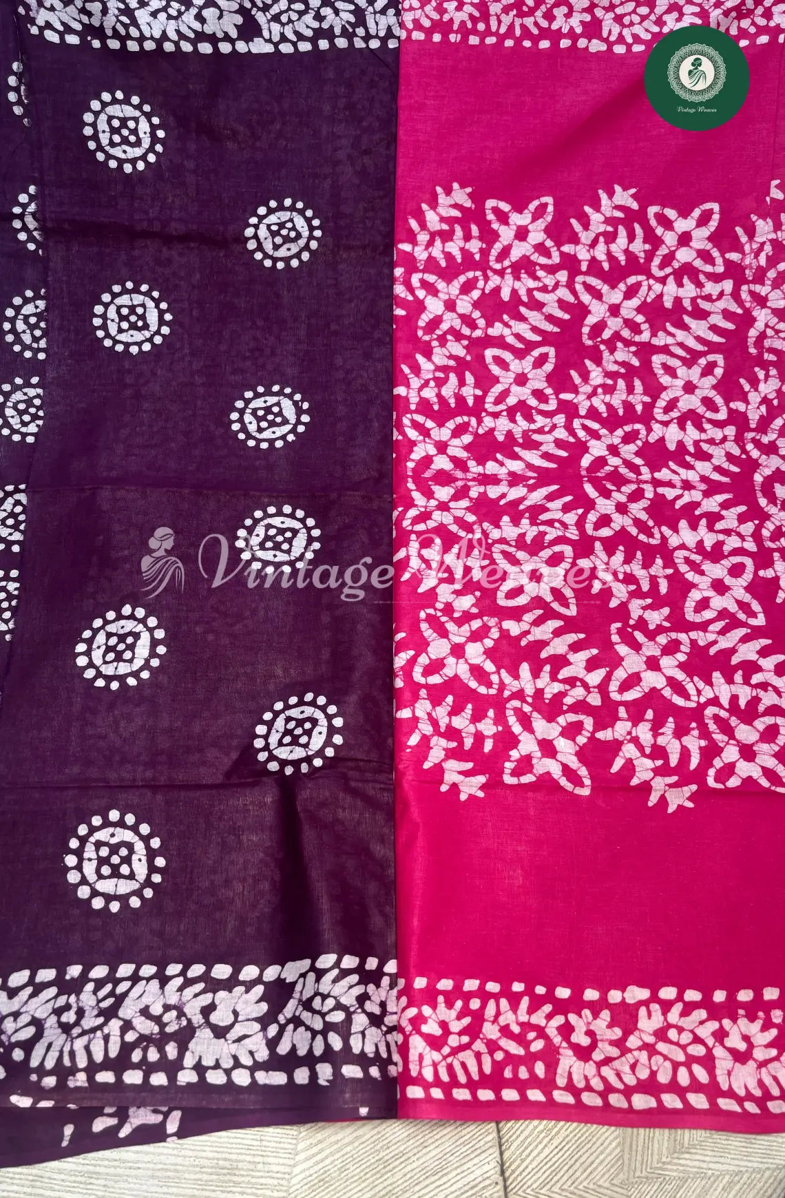 Mul Cotton Saree Batik flowerPrint ContrastPallu-Pink