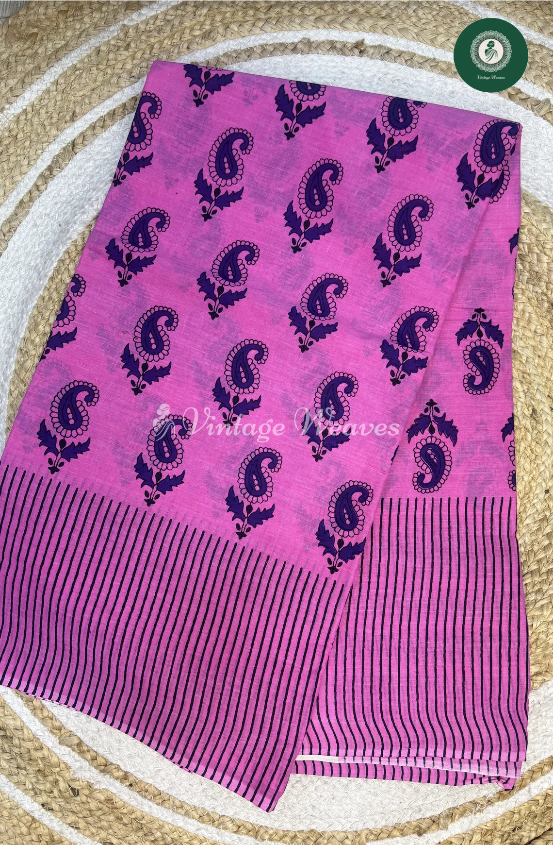 Mul Cotton Saree Mango Print-Lavender