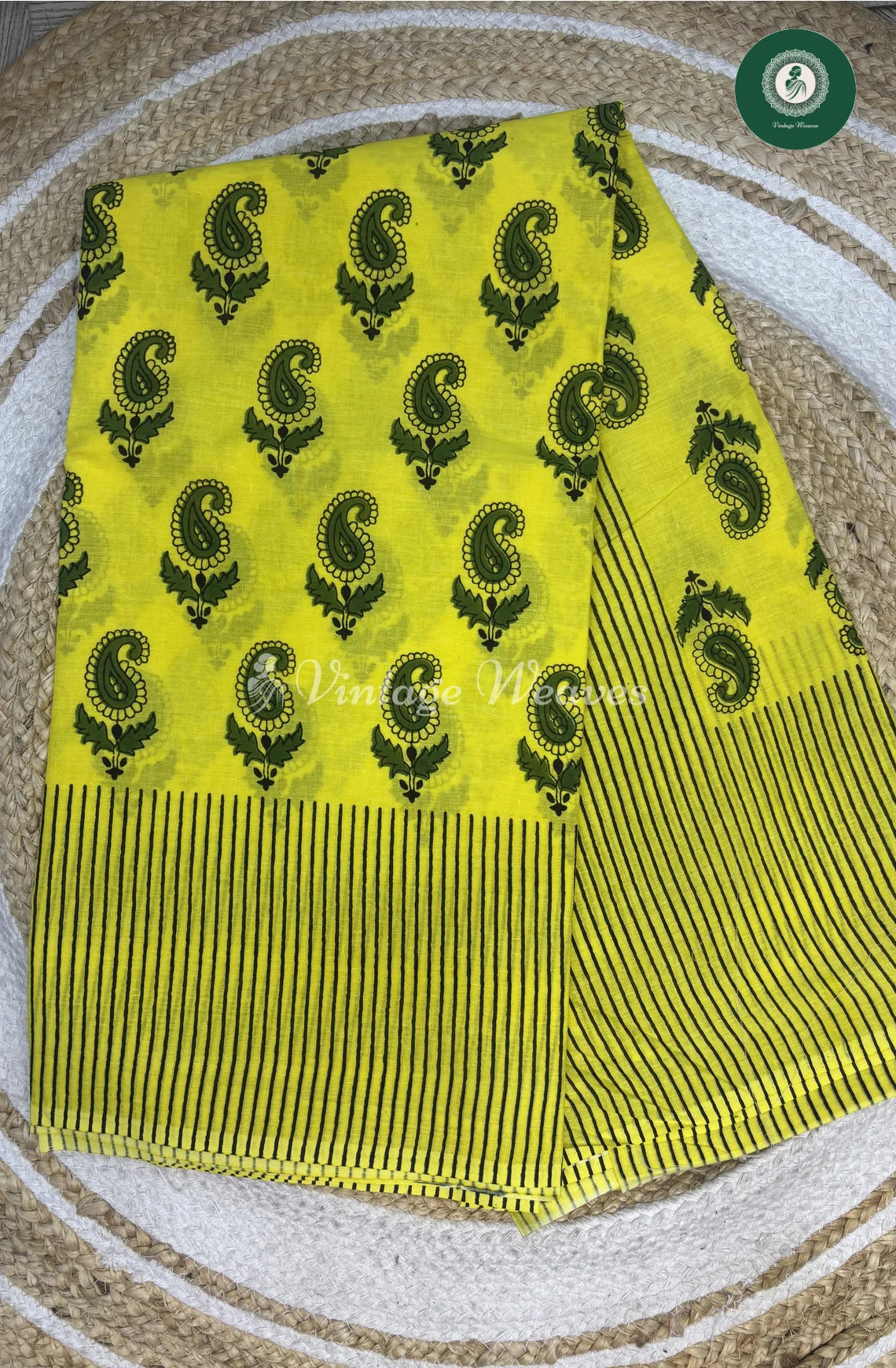 Mul Cotton Saree Mango Print-Yellow