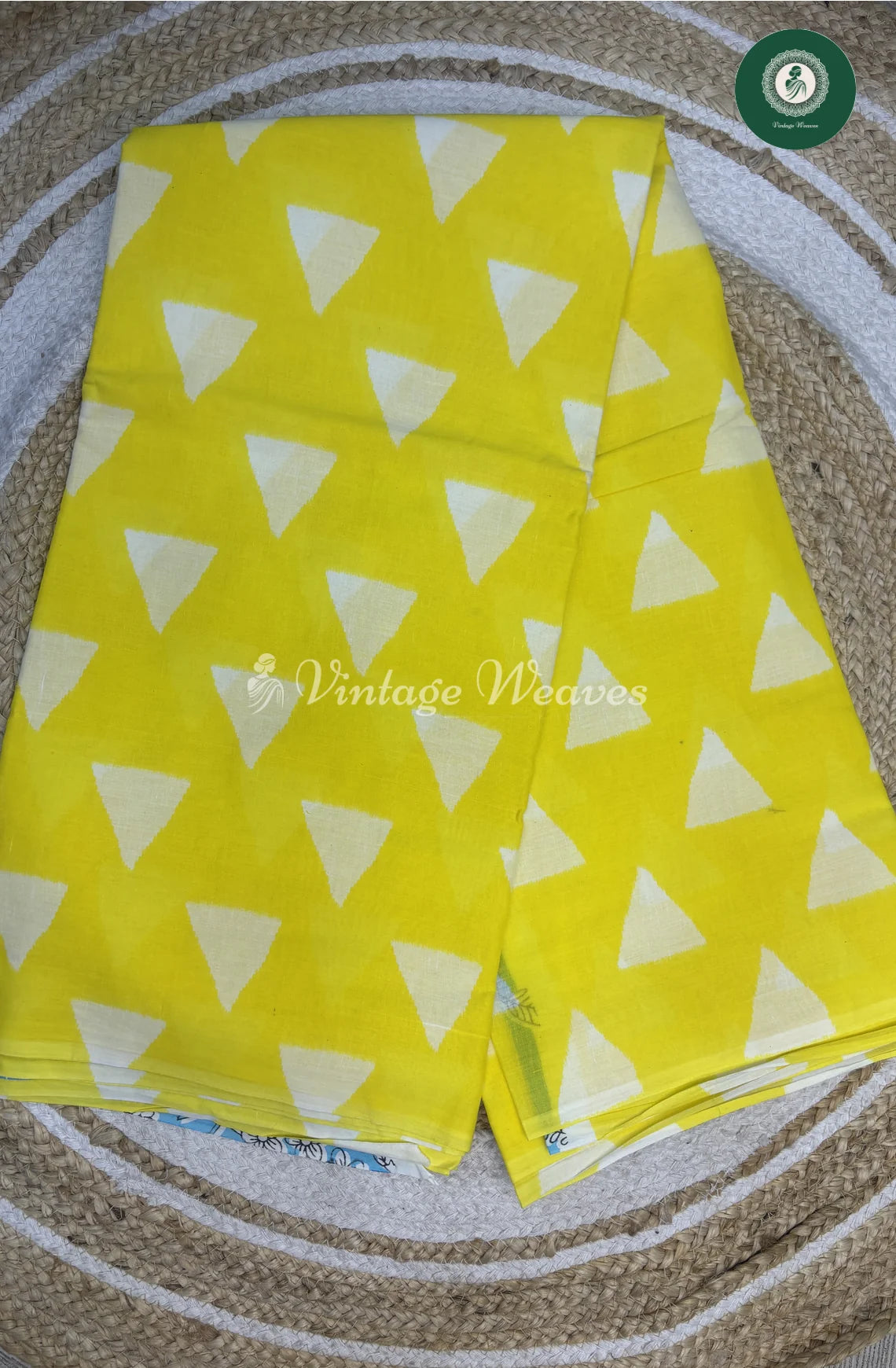 Mul Cotton Saree Triangle Design-Yellow