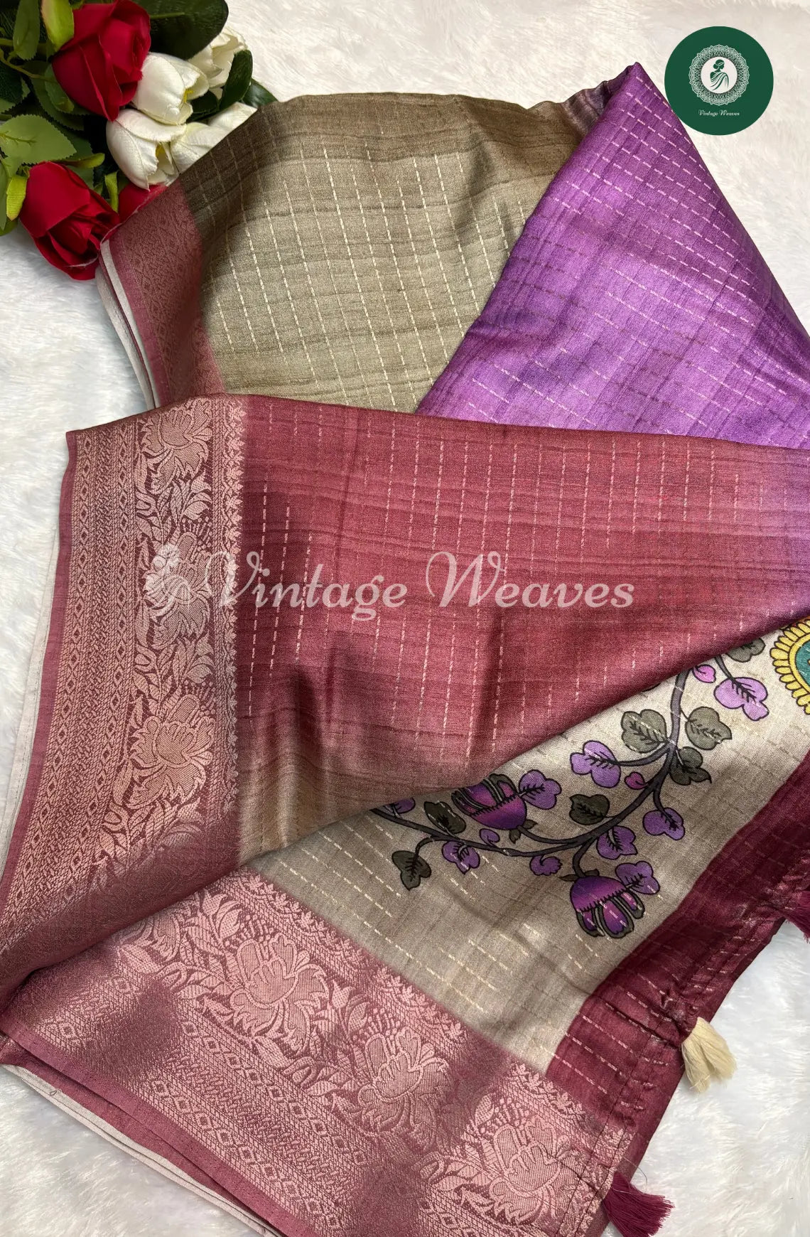 Ombre Banarasi Saree Pink and Wine With floral border