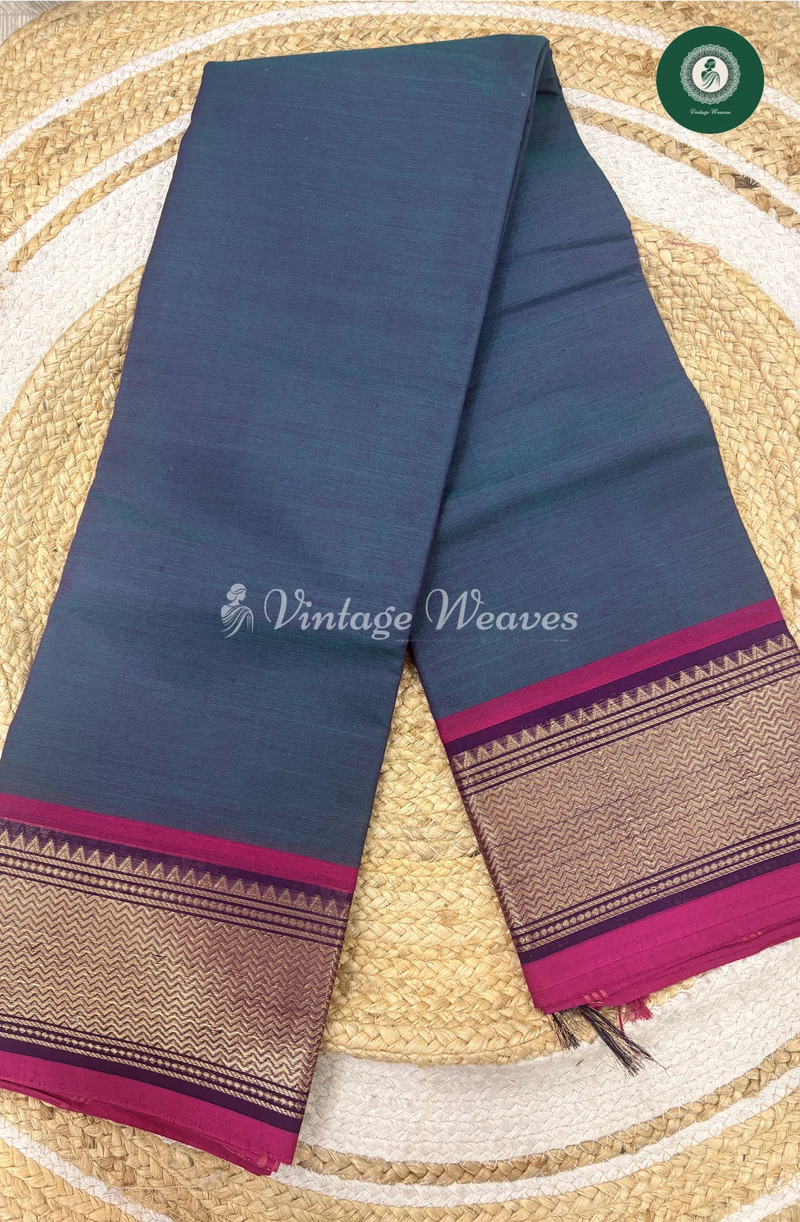 Premium 100Count Chettinad Cotton Saree-BluewithPink_2