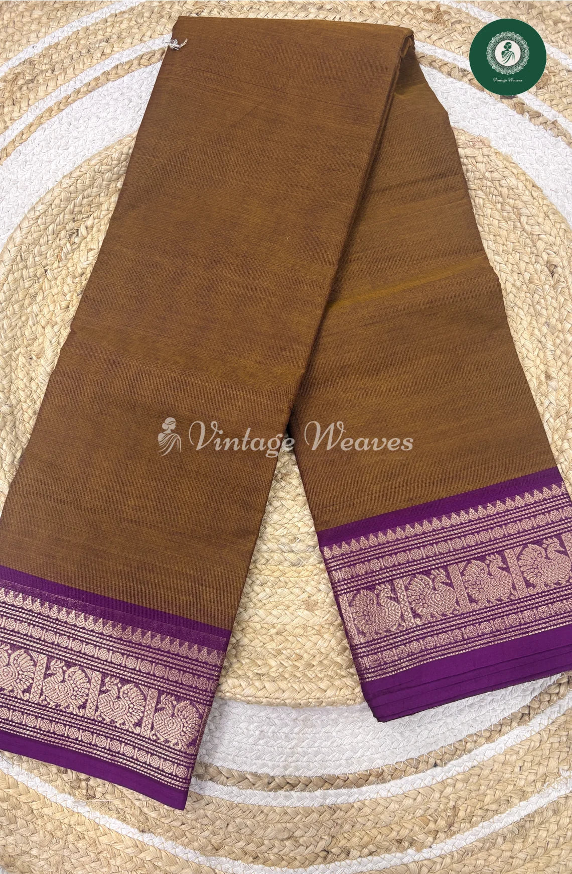 Premium 100Count Chettinad Cotton Saree-BrownwithPurple