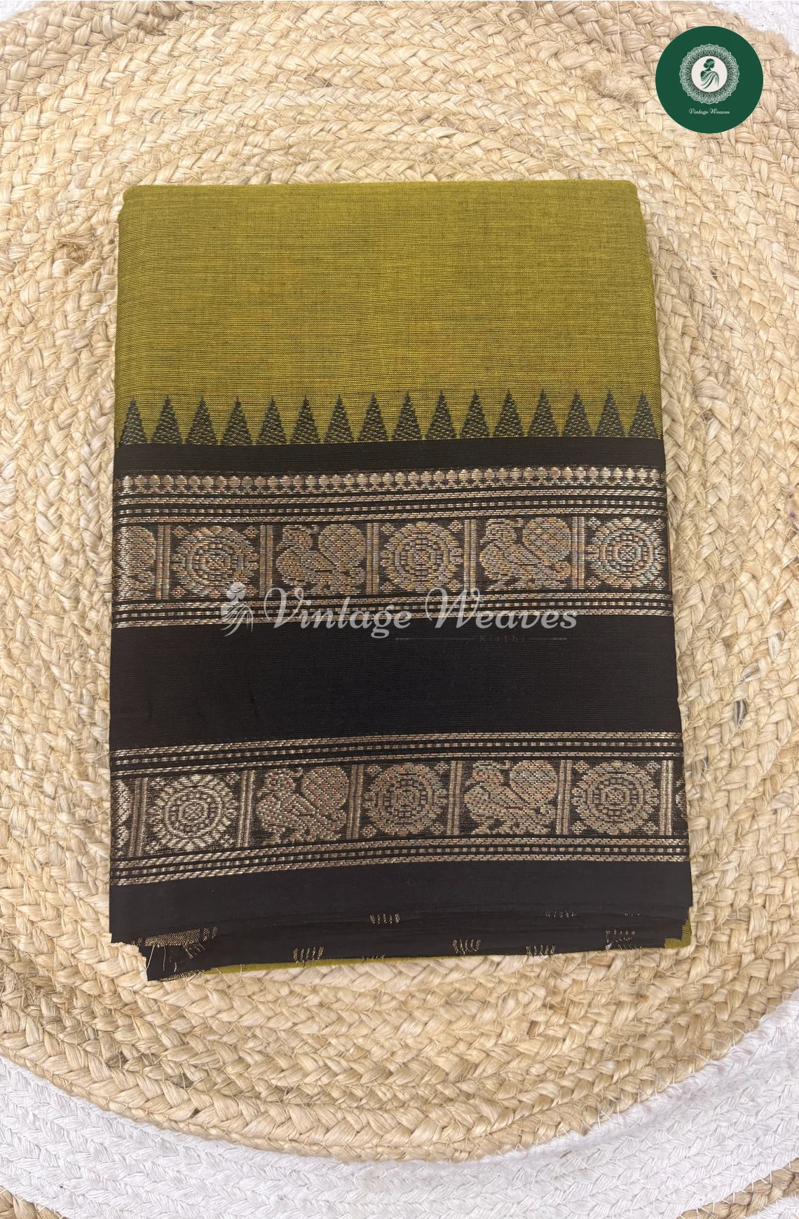 Premium 100Count Chettinad Cotton Saree-GreenwithBlack_2