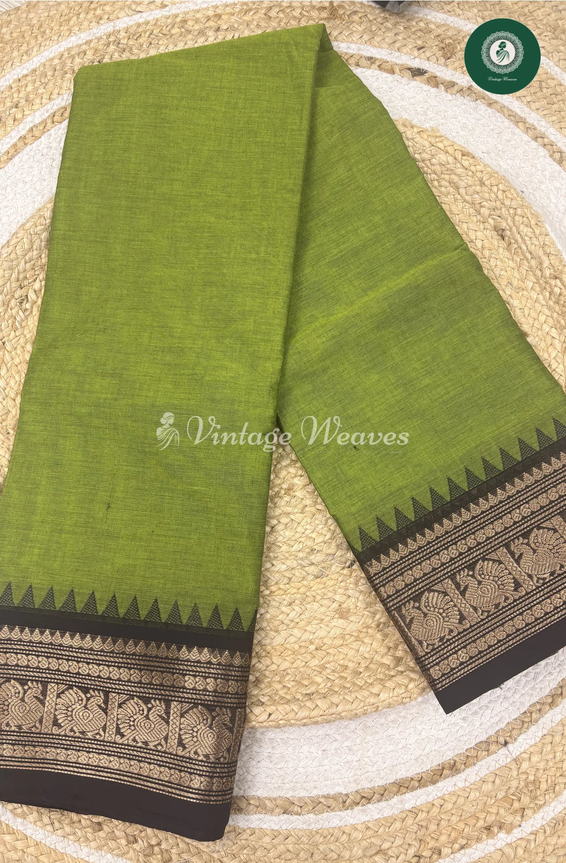 Premium 100Count Chettinad Cotton Saree Peacock-GreenwithBlack