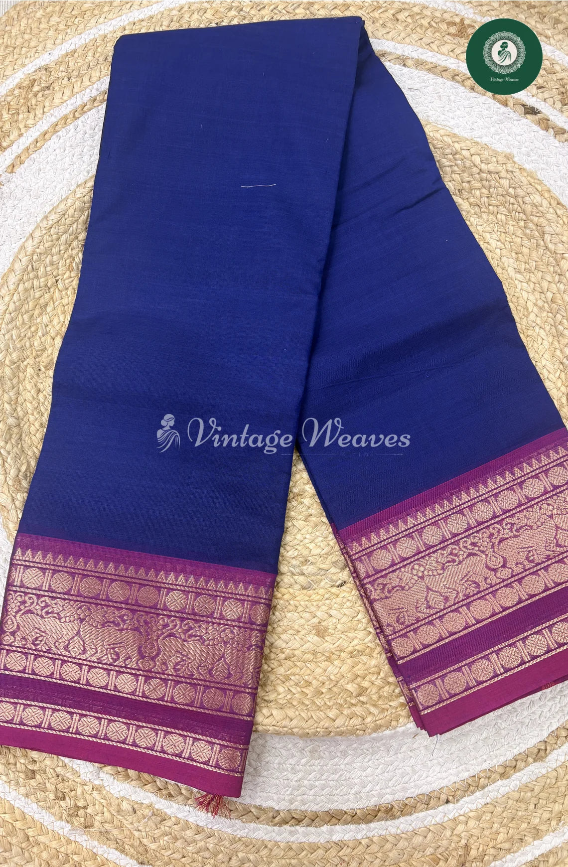 Premium 100Count Chettinad cotton Saree-BluewithPink