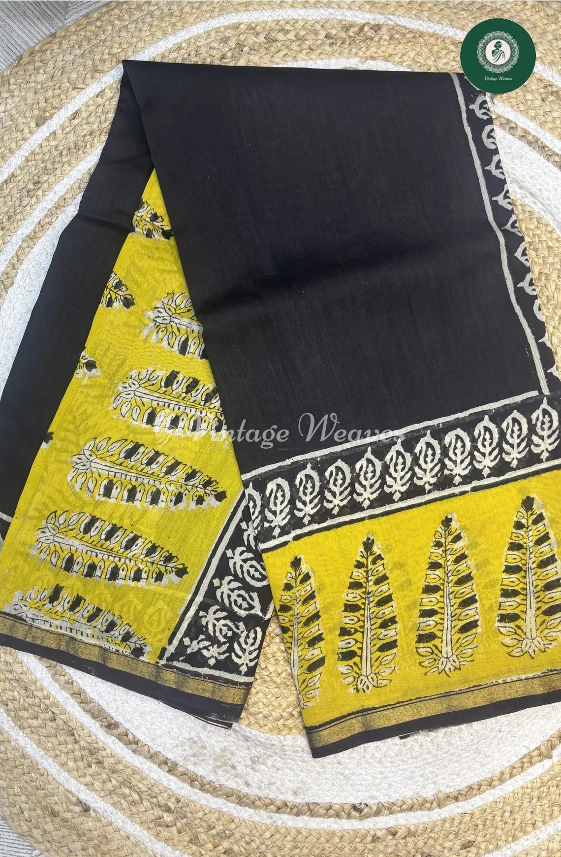 Premium Chanderi Silk Saree-BlackWithYellow1