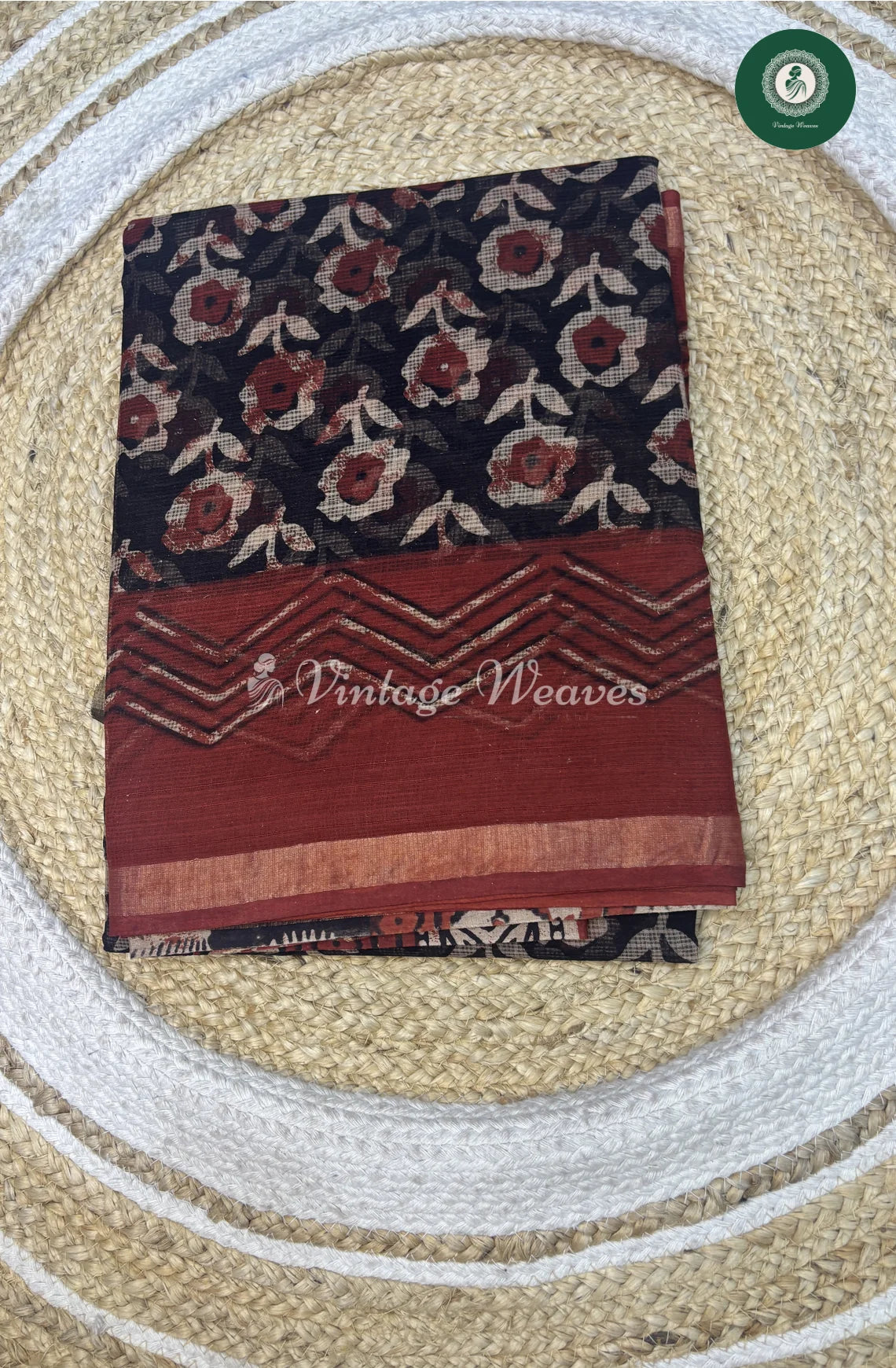 Premium Kota Cotton Saree-BlackFlower