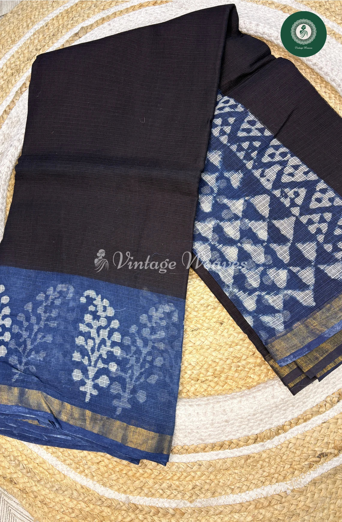 Premium Kota Cotton Saree-BlackwithBlue