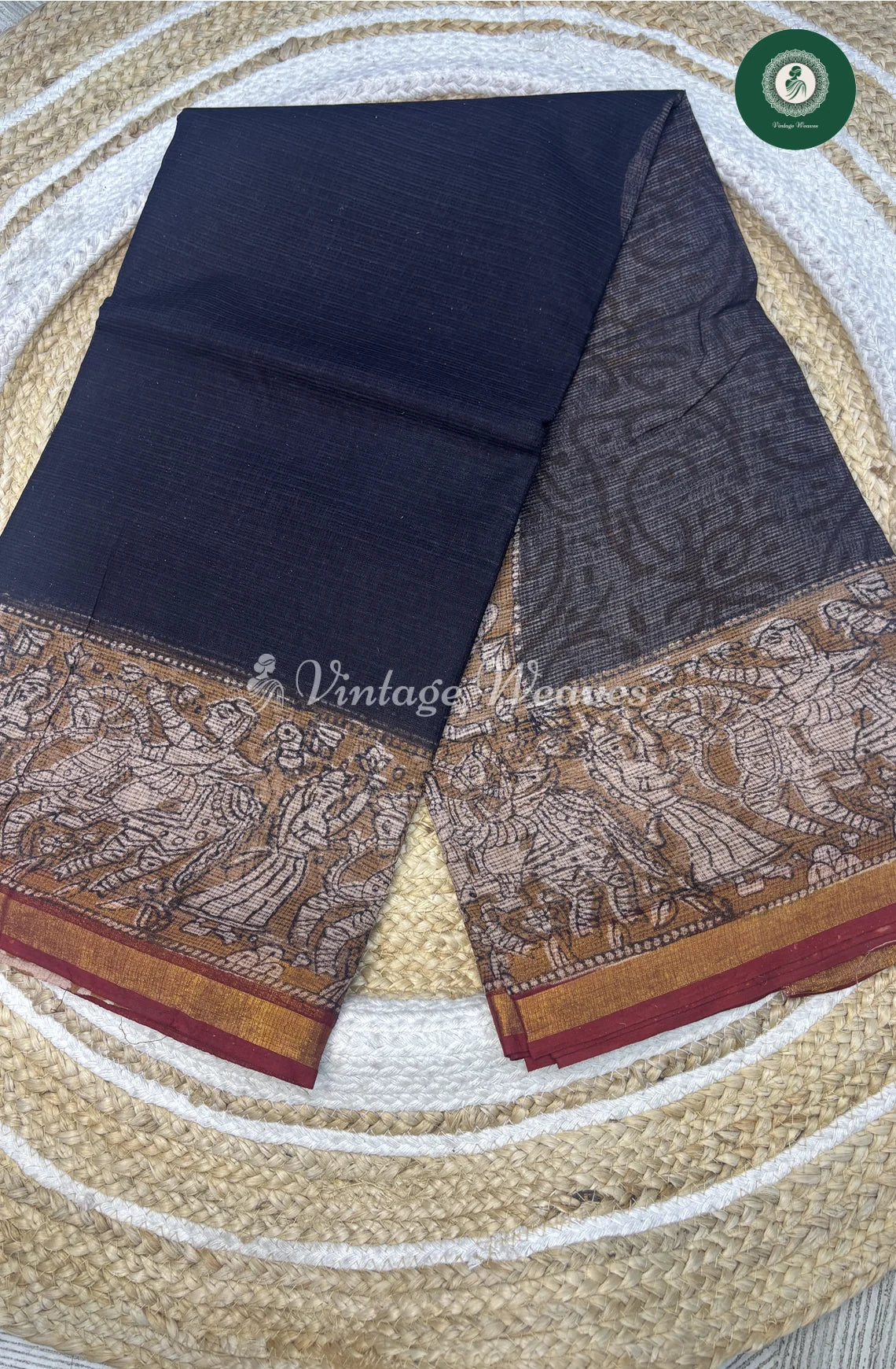 Premium Kota Cotton Saree-BlackKalamkari