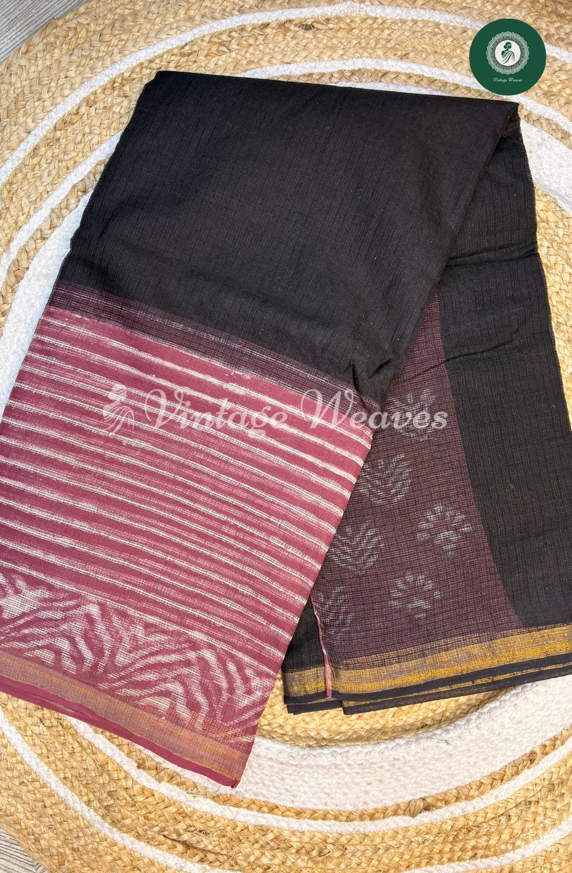 Premium Kota Cotton Saree-Black with Pink
