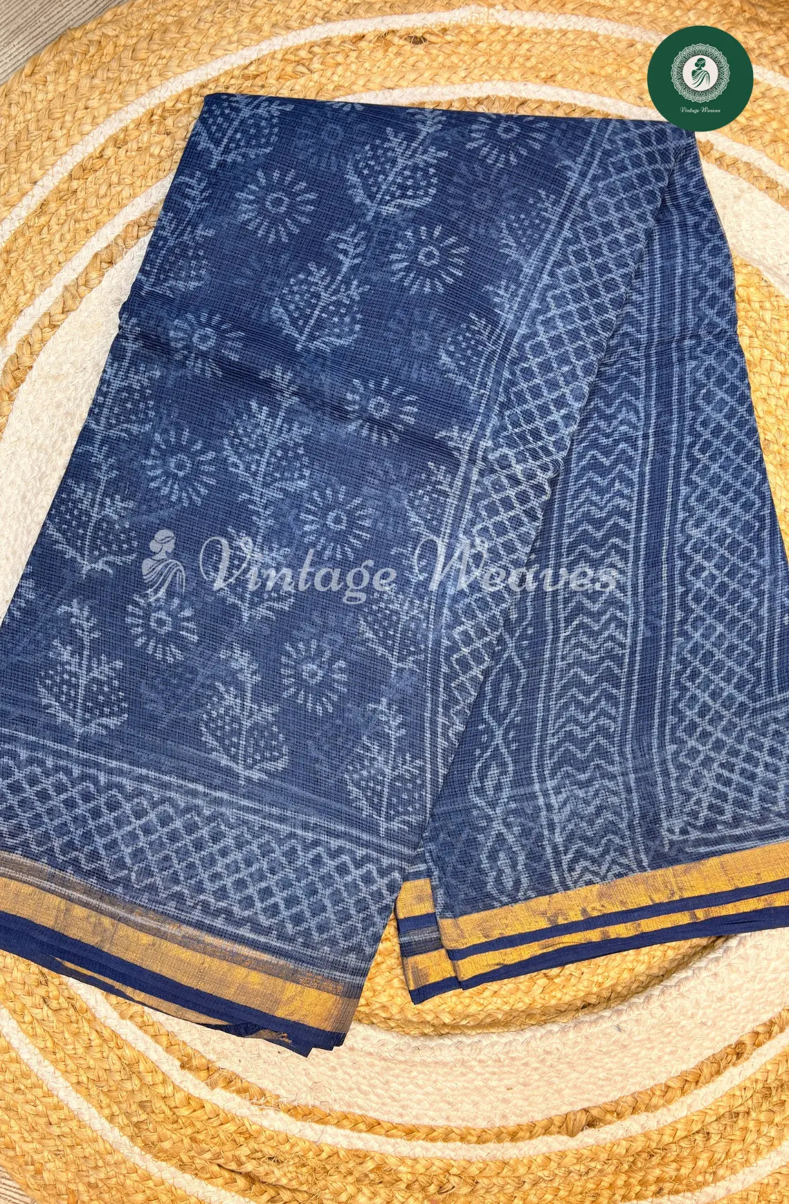 Premium Kota Cotton Saree-InkBlue1