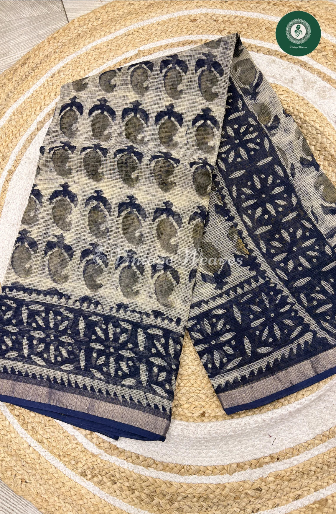 Premium Kota Cotton Saree Mango -Blue
