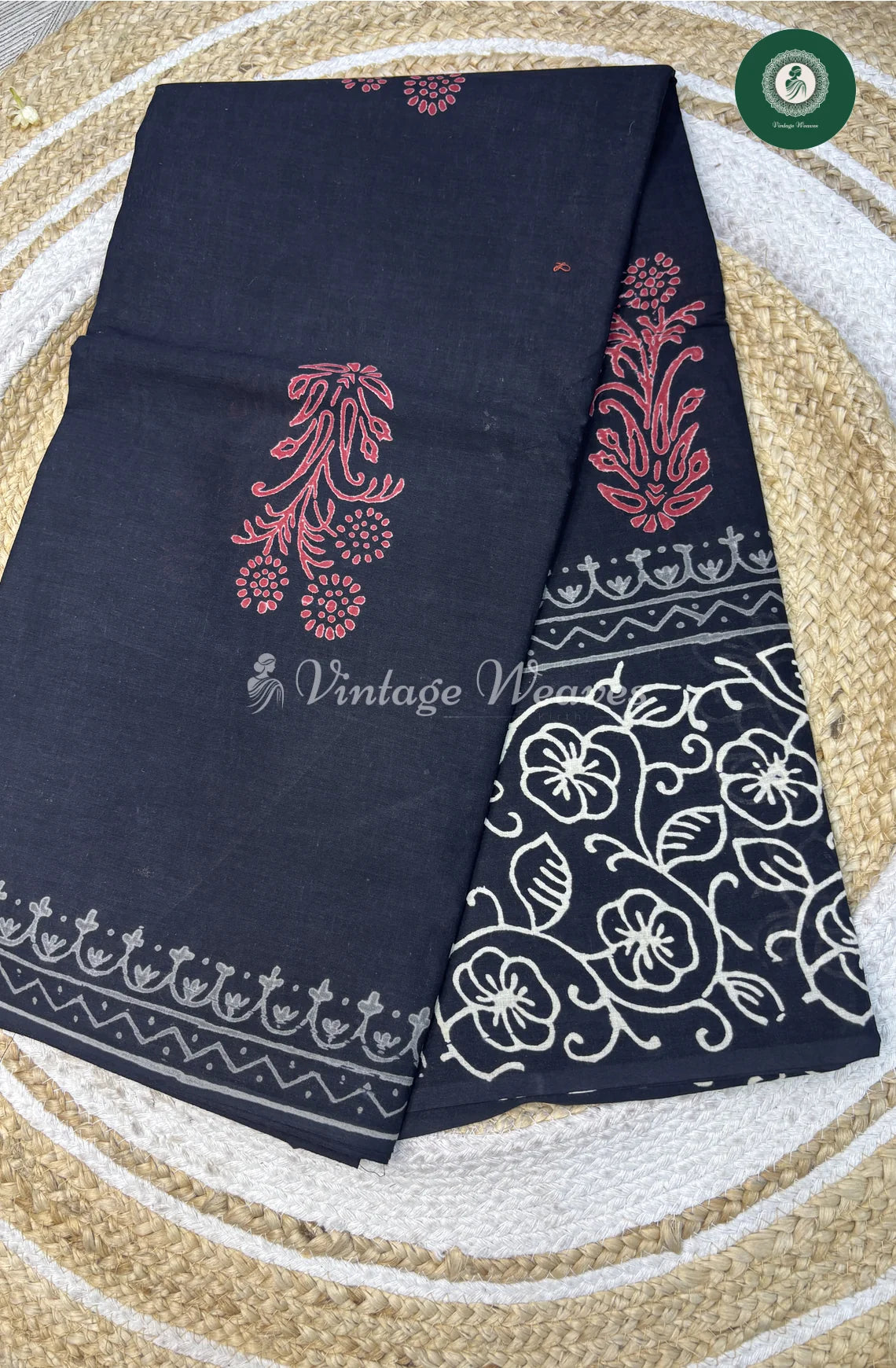 Premium MulCotton Saree-BlackFlower_1