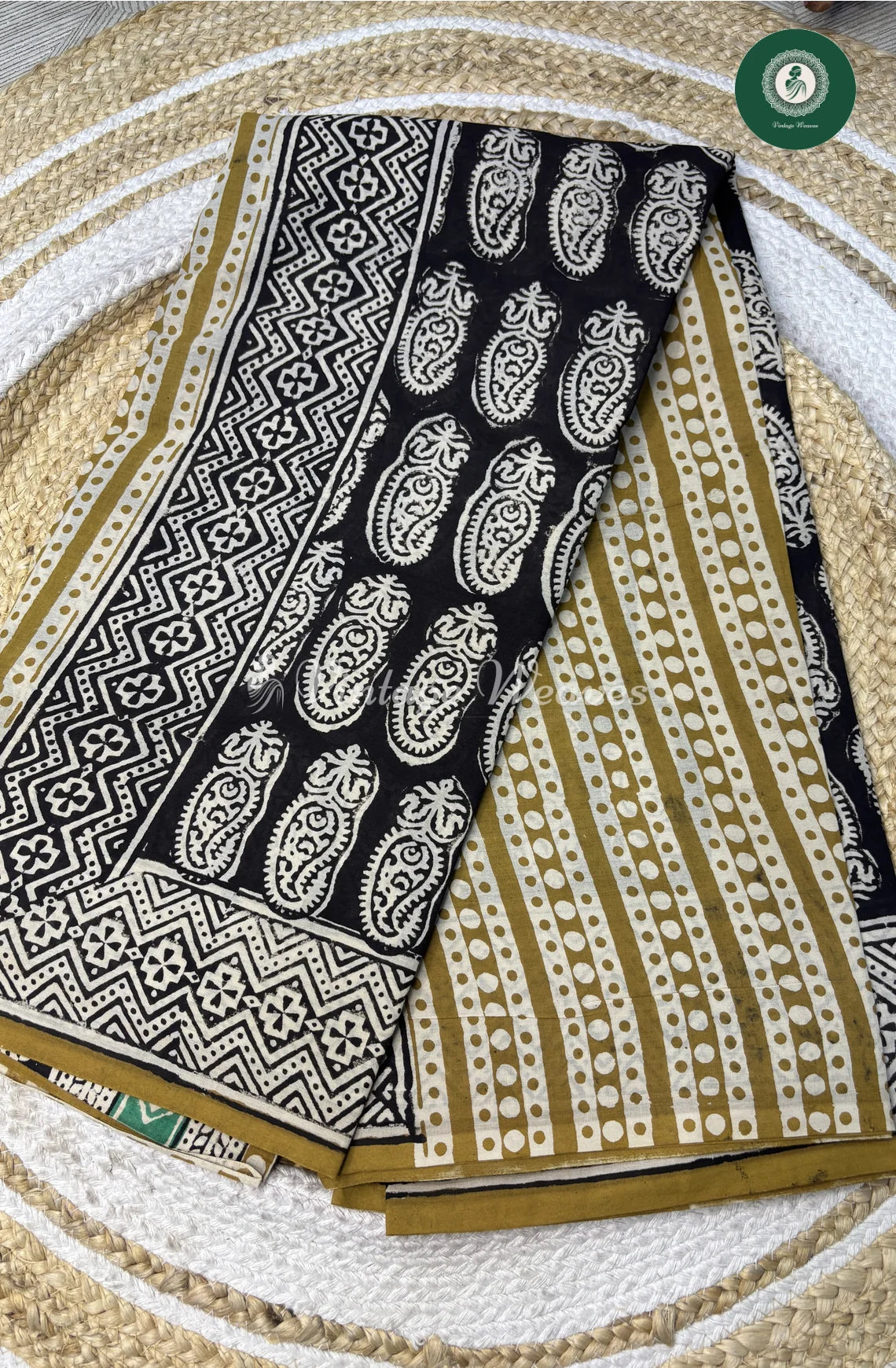 Premium MulCotton Saree-Black MangoPrint