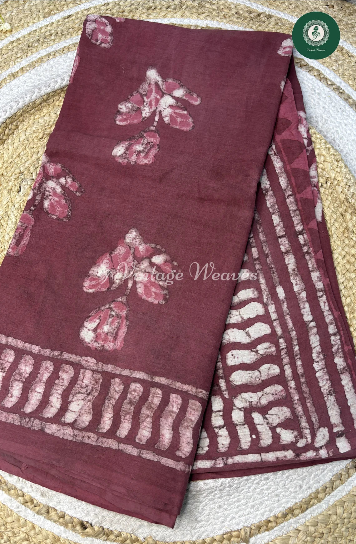 Premium MulCotton Saree-Flowerprint Wine_1
