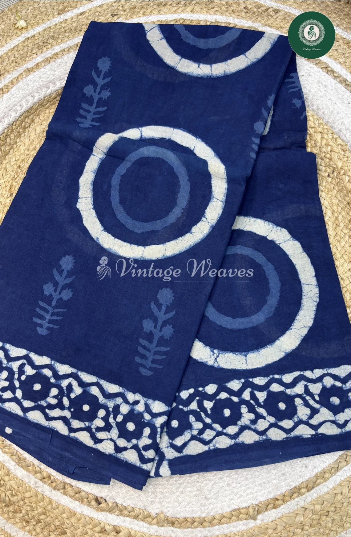 Premium MulCotton Saree-Indigo circle_1
