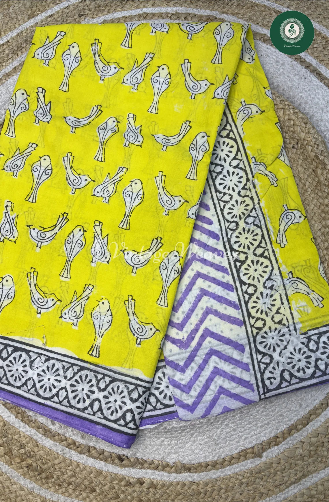 Premium MulCotton Saree-Yellow bird