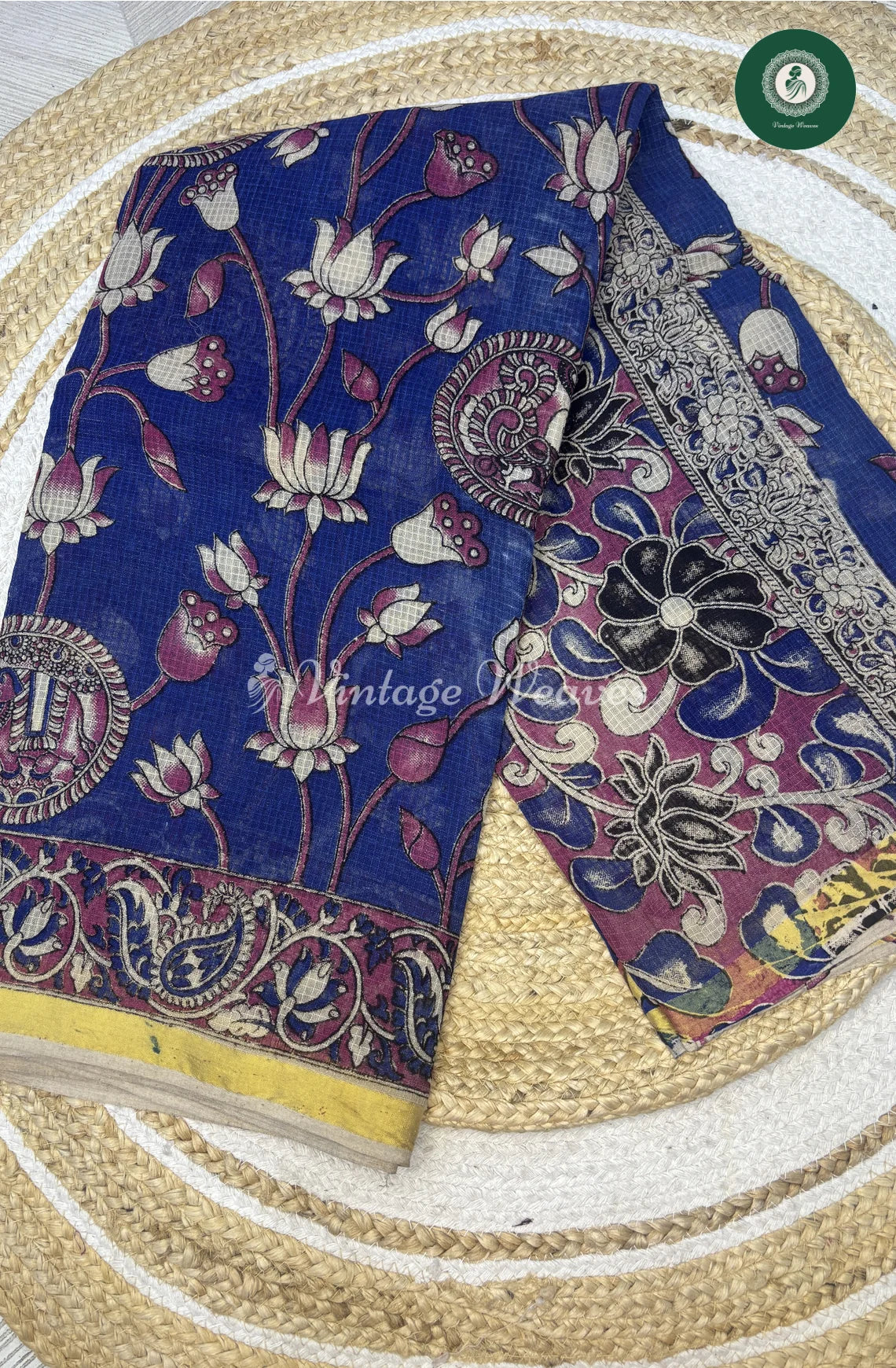 Premium Traditional Kalamkari Kota LotusPrint-Blue