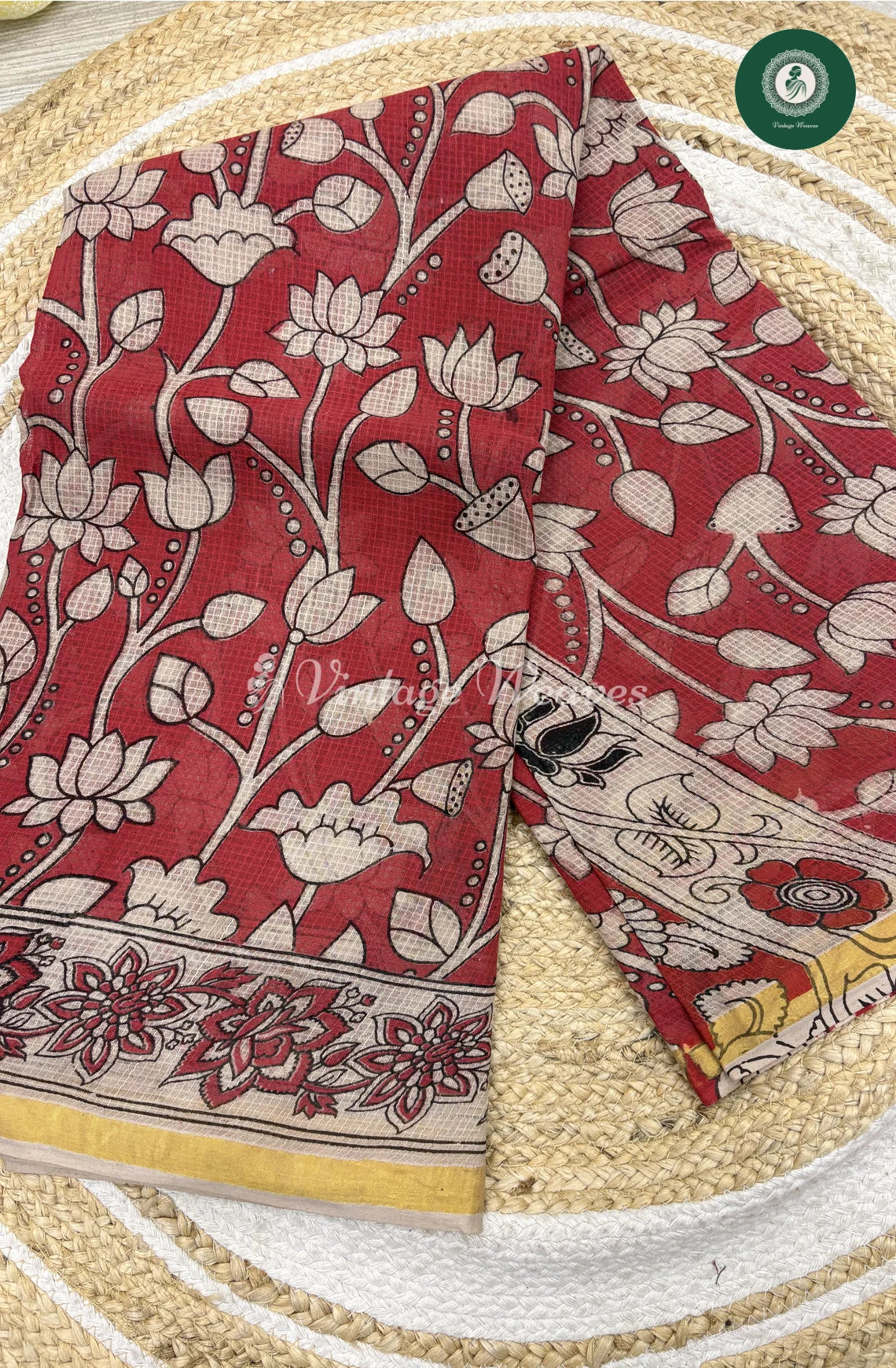 Premium Traditional Kalamkari Kota Saree Lotus-Marron