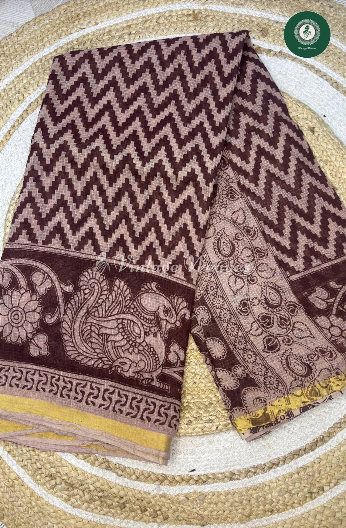Premium Traditional Kalamkari Kota Zigzag-Marron