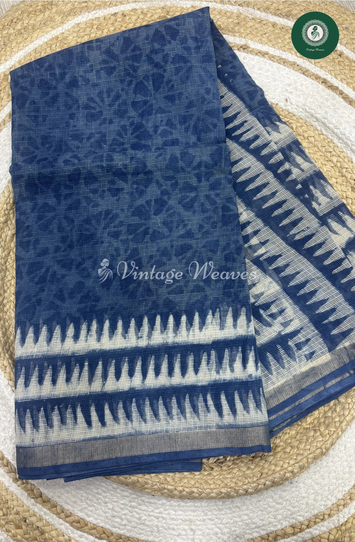 Premium Kota Cotton -Indigo TempleBorder