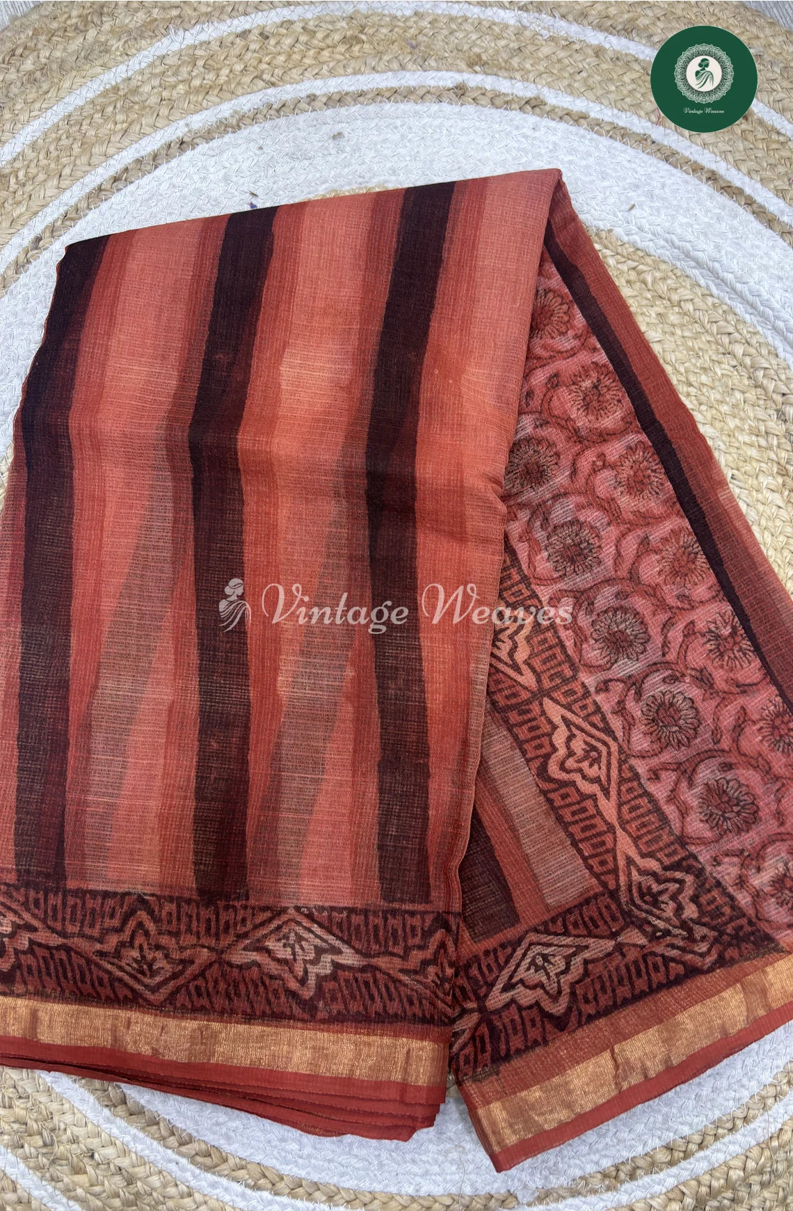 Premium Kota Cotton -Peach Vertical Lines
