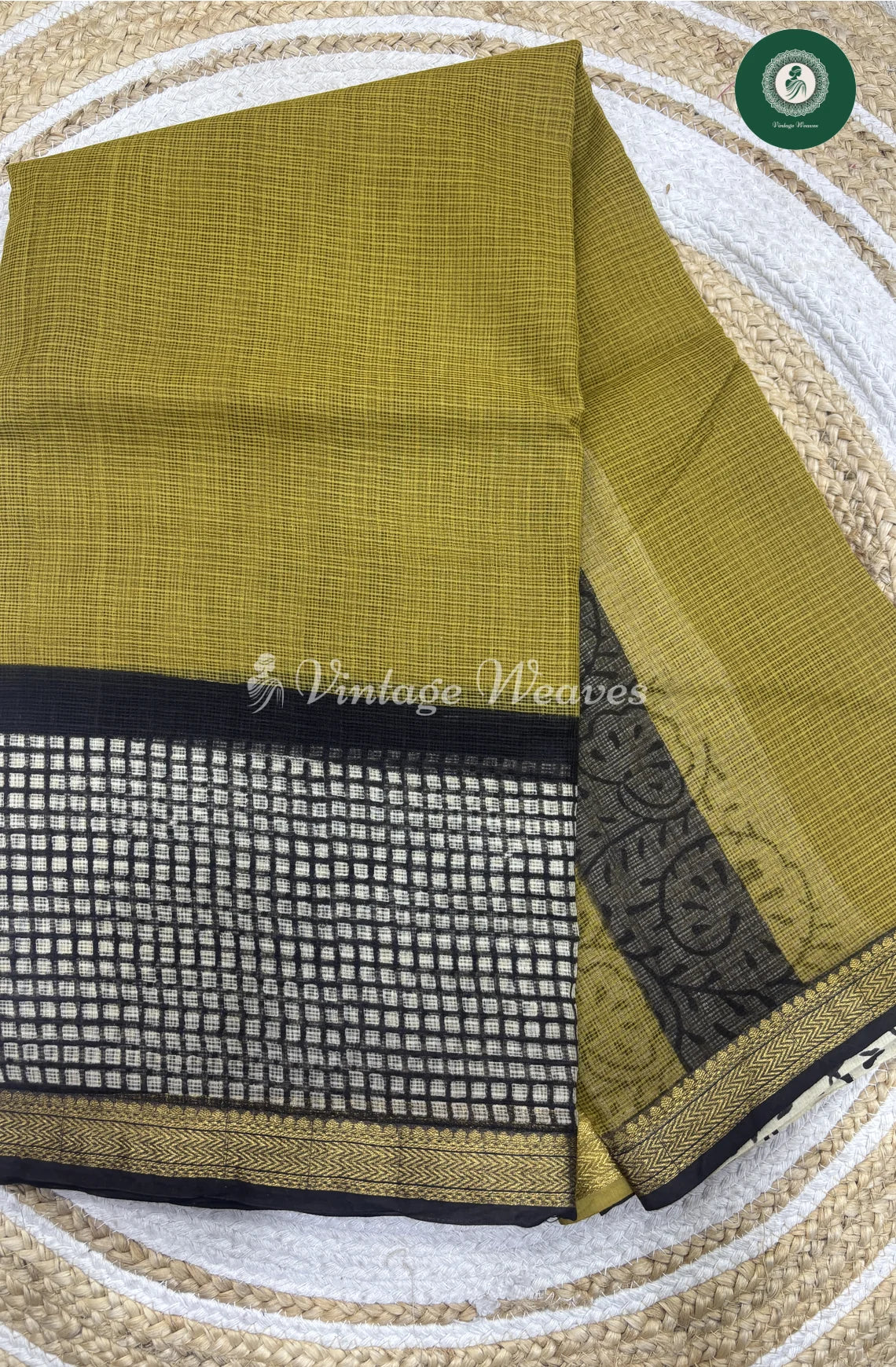 Premium Kota Cotton -Yellow With Checked Border