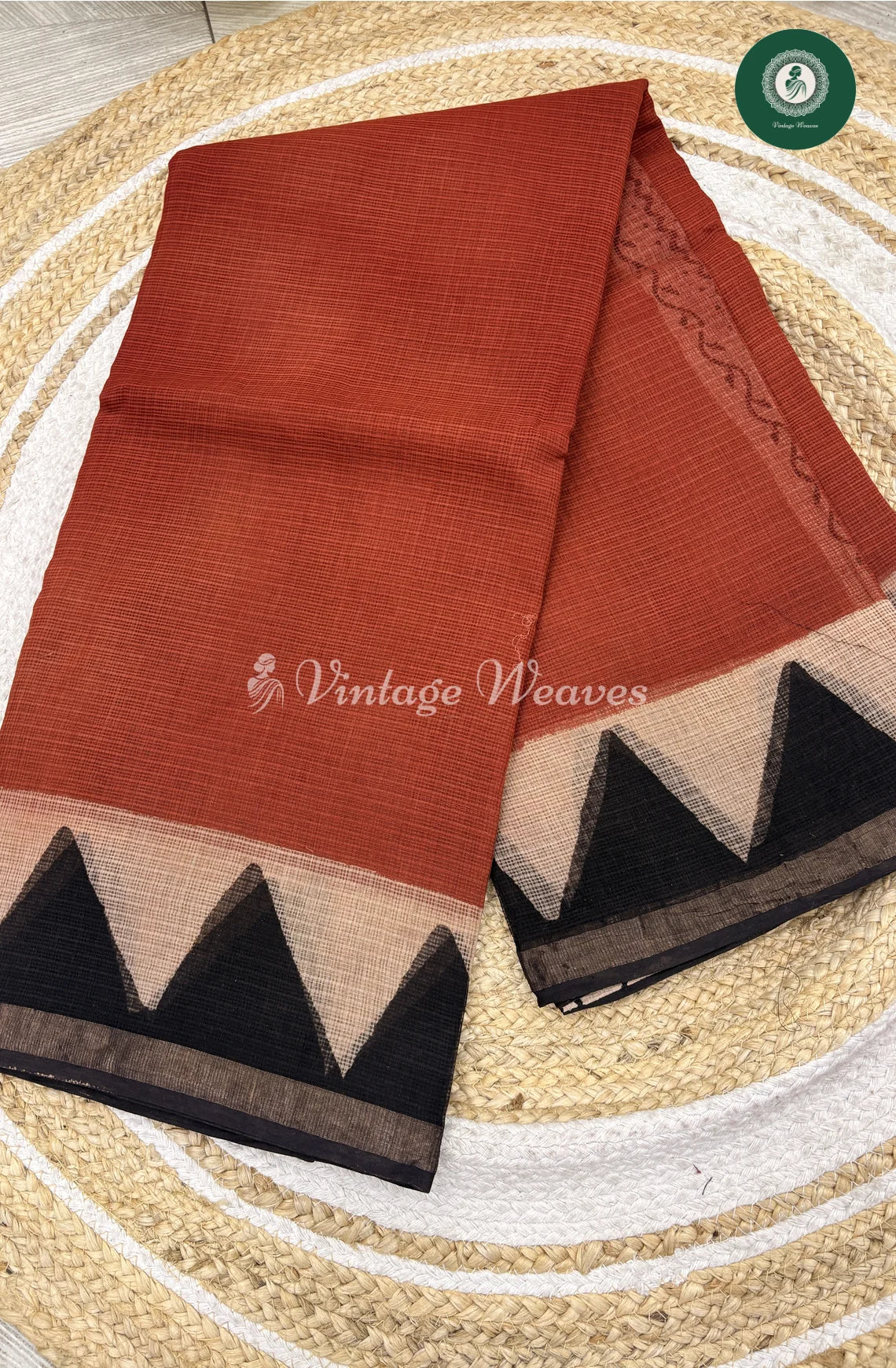 Premium Kota Cotton Saree-Red Triangle