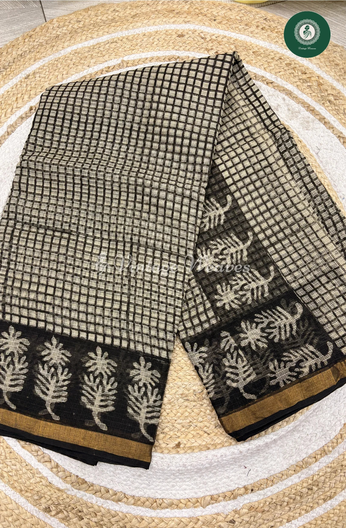 Premium Kota Cotton Saree Checked-Black